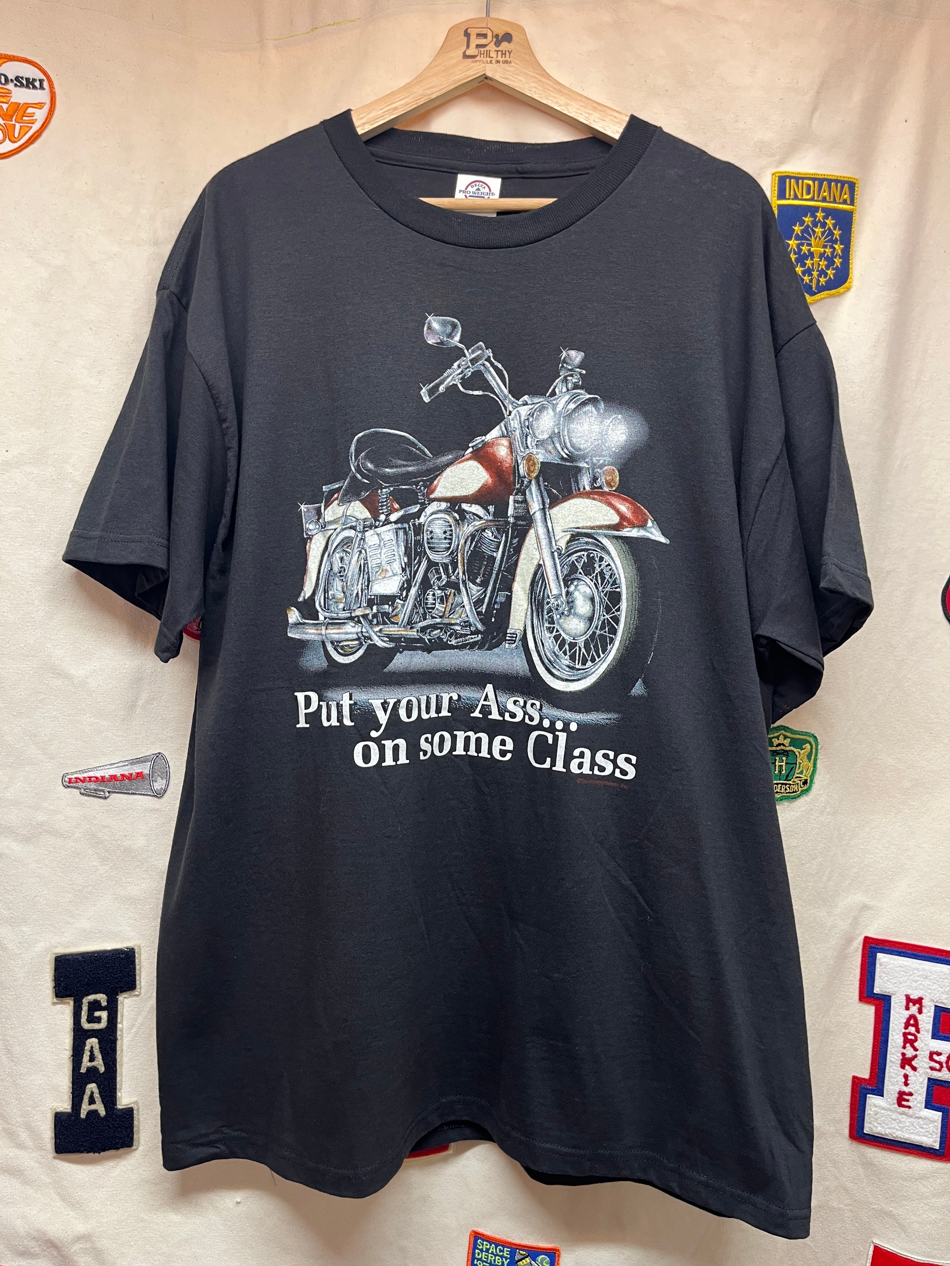 Vintage Thunder Sportswear Inc. Motorcycle Put Your Ass In Some Class Biker T-Shirt: XL