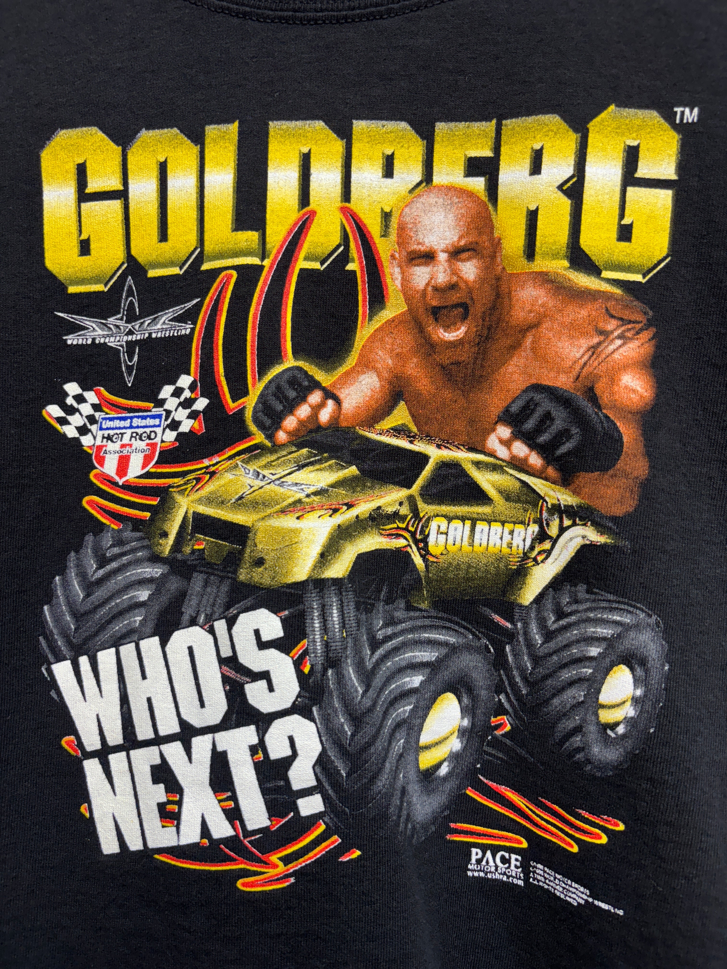 Vintage WCW Goldberg Monster Truck Who's Next Pace Motorsports Wrestling T-Shirt: Youth Medium