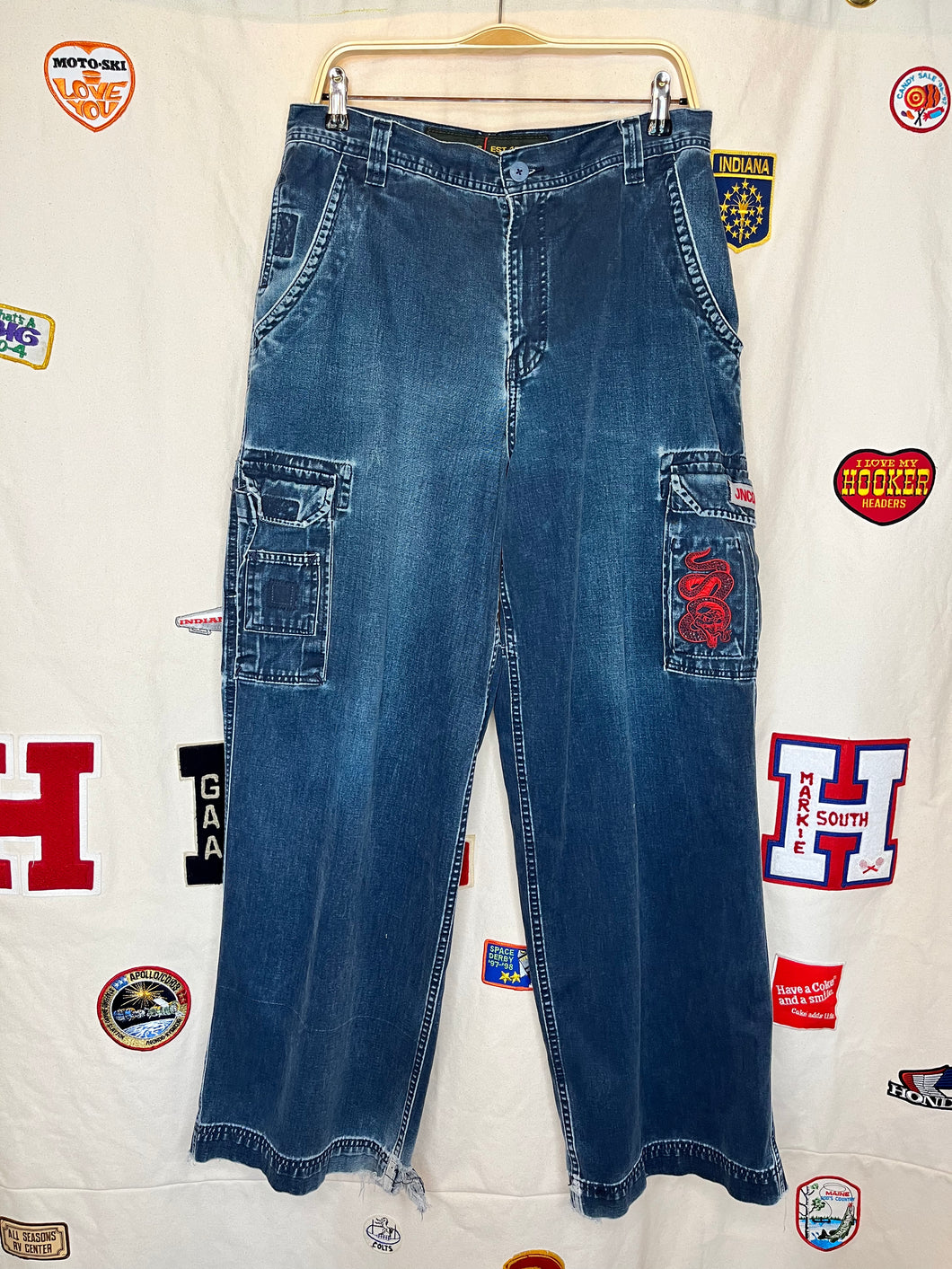 Vintage JNCO Jeans Baggy Blue Skate Cargo Pants Y2K: 34x32