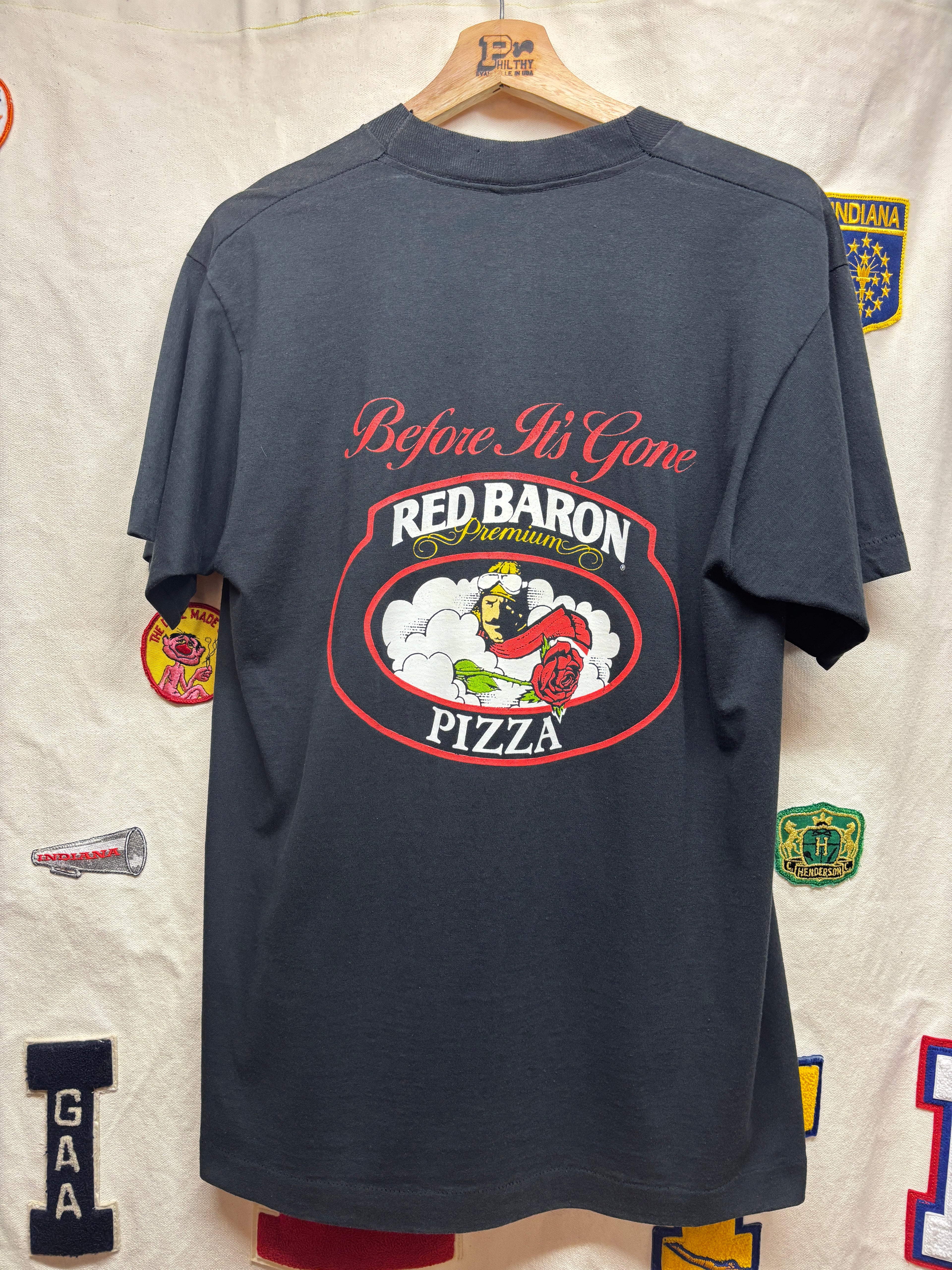 Vintage Red Baron Pizza Food Promo Black T-Shirt: Large