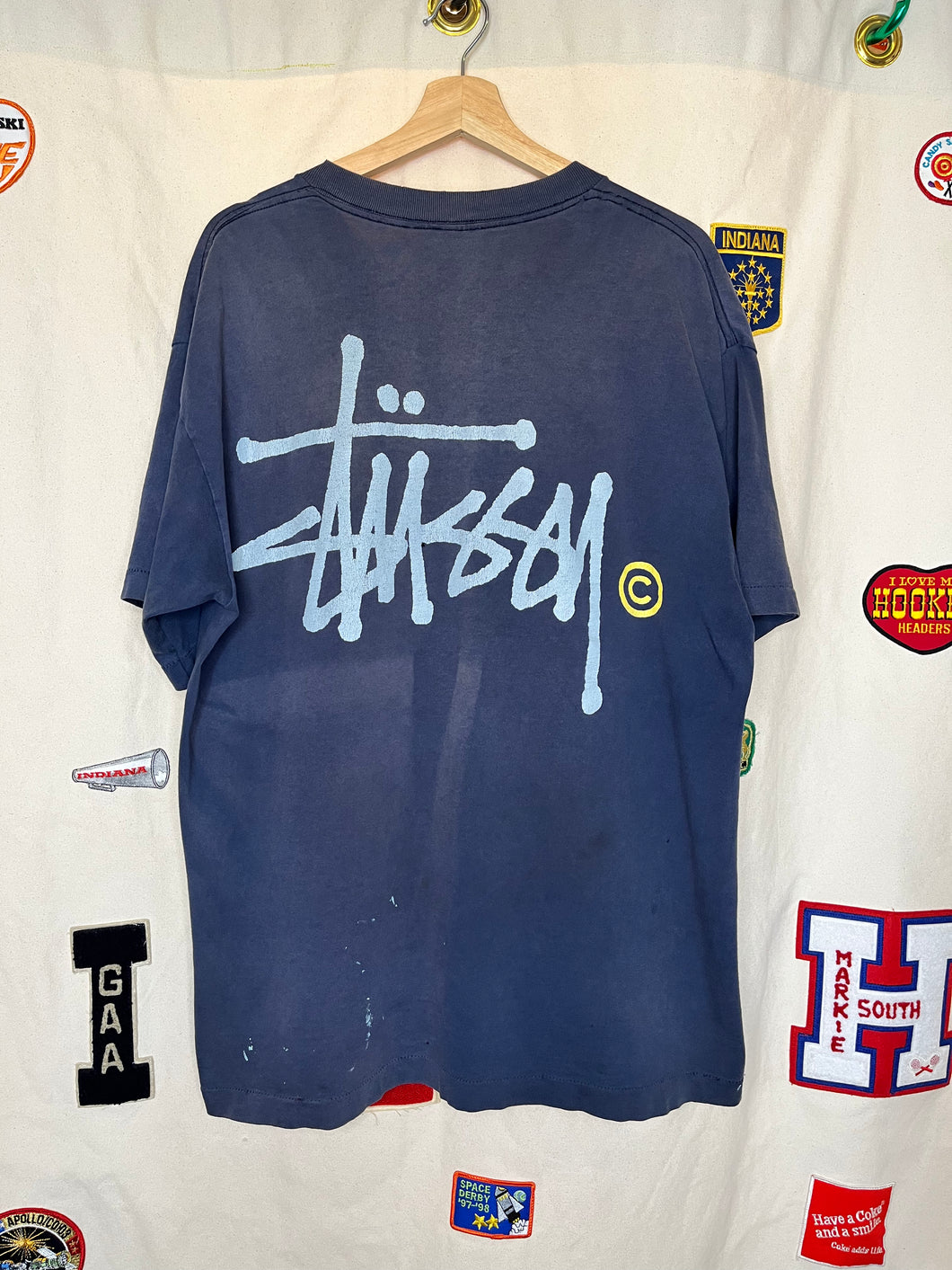 Vintage Stussy Logo Navy Single Stitch 90's USA Skate T-Shirt: XL