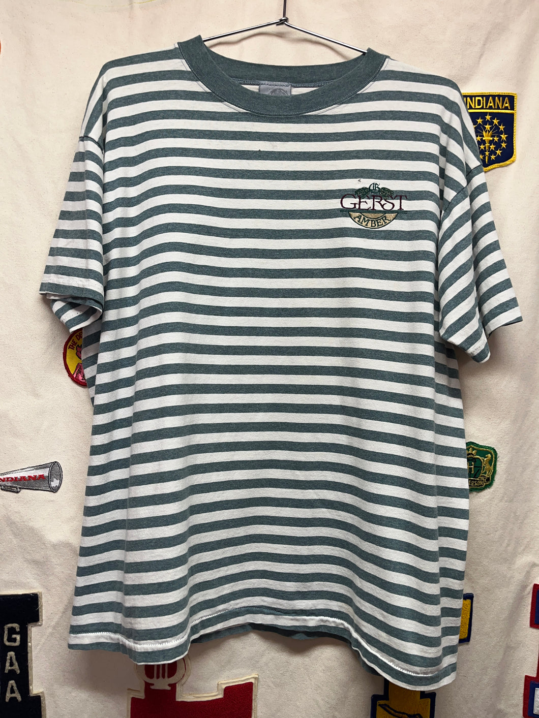 Vintage Gerst Amber Beer Stripe Green Single Stitch Badger USA T-Shirt: Large