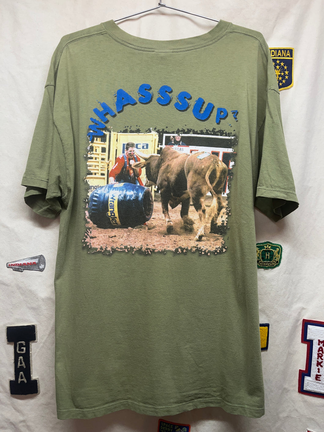 Vintage Wrangler Whasssup Rodeo Clown Olive Green T-Shirt: XL