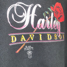 Load image into Gallery viewer, Vintage Harley Davidson Rose 3D Emblem 1986 Black Long Sleeve Raglan Sweatshirt Hoodie Small
