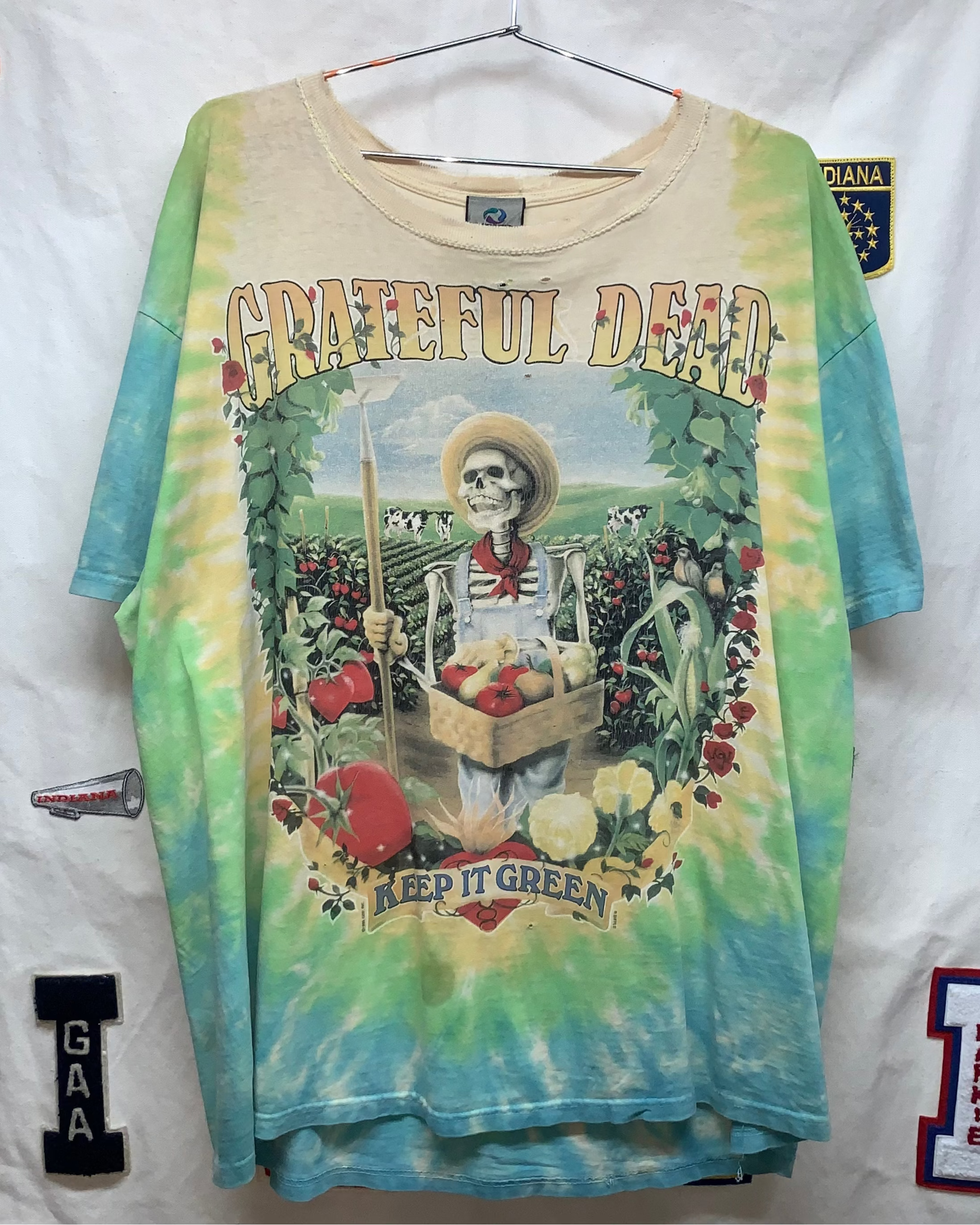 Vintage Liquid Blue Grateful Dead Keep it Green Tye Dye Band Shirt XL