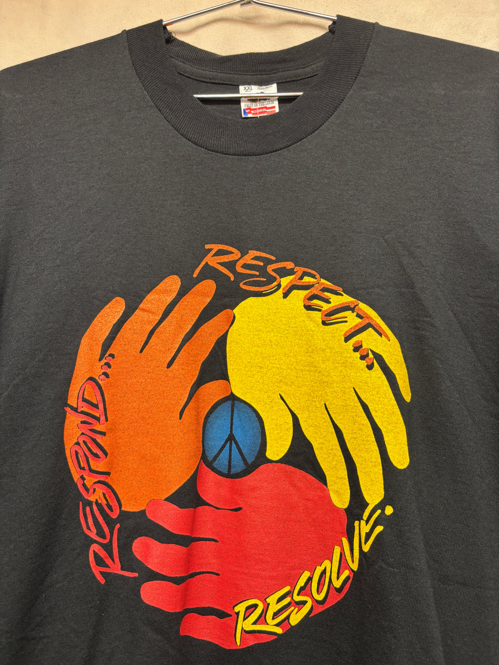 Vtg Peace Hands Respect Respond Resolve T-Shirt: XXL