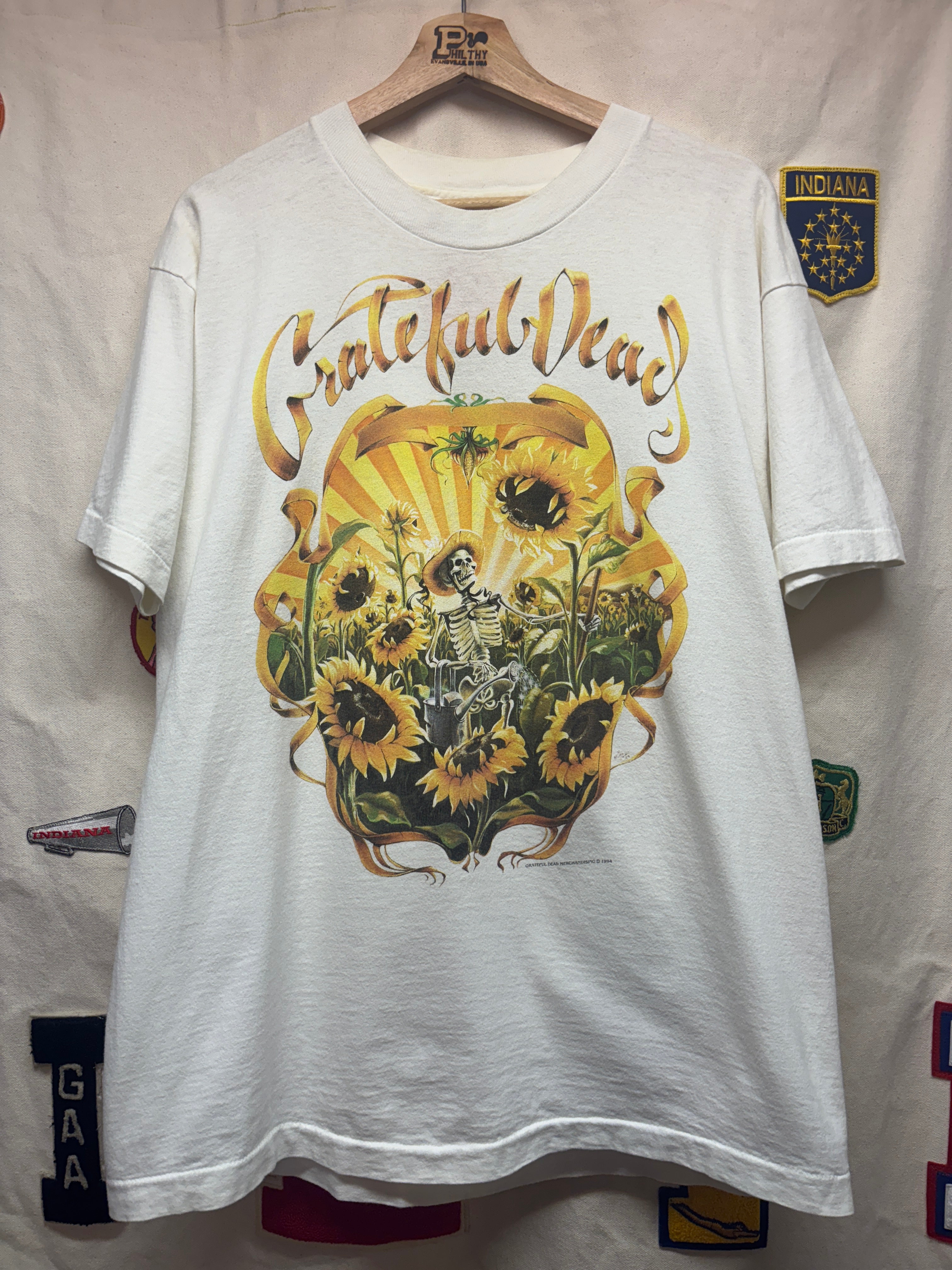 Vintage Grateful Dead 1994 Sunflower Skelton Summer Tour White T-Shirt: Large