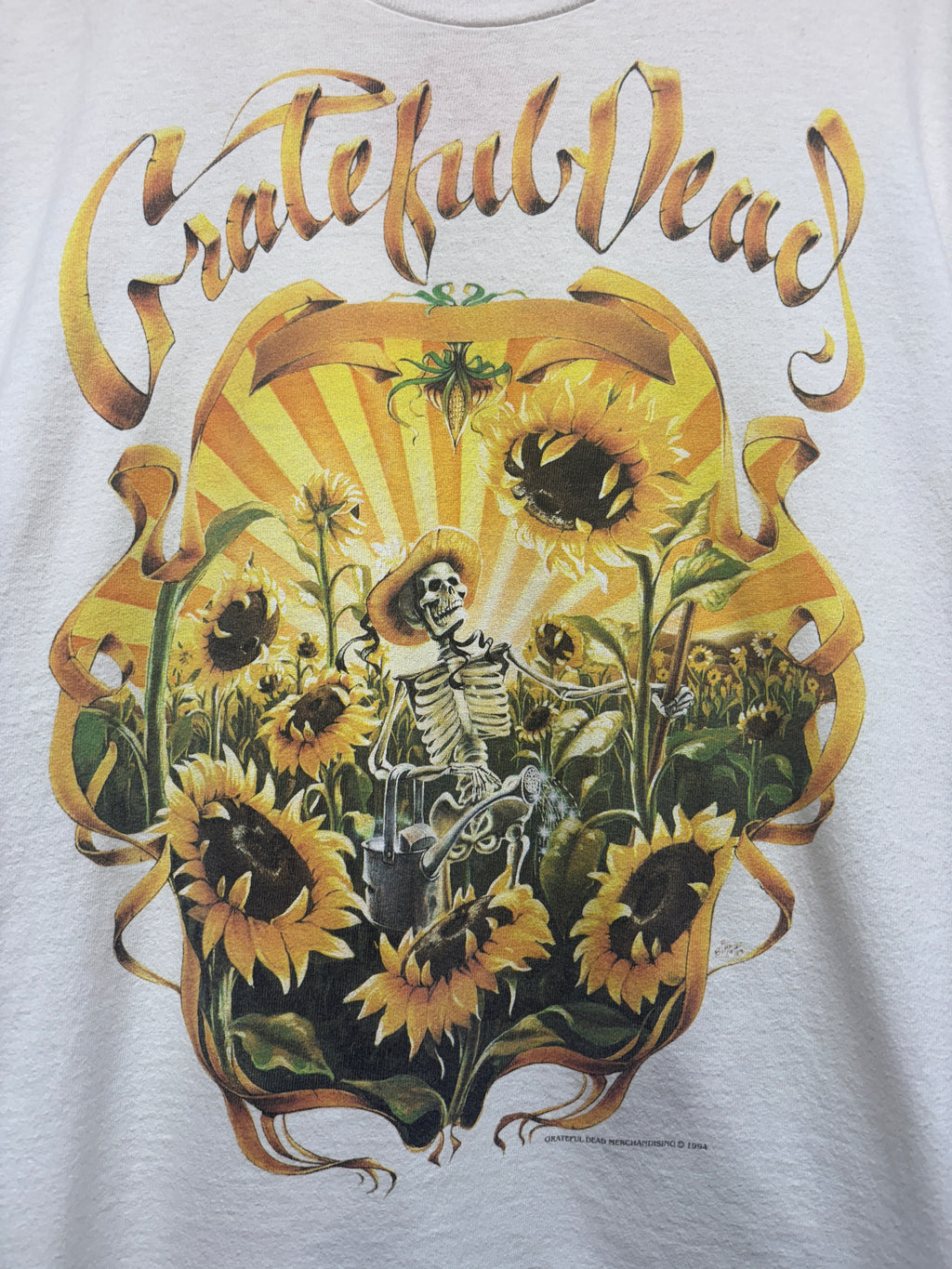 Vintage Grateful Dead 1994 Sunflower Skelton Summer Tour White T-Shirt: Large