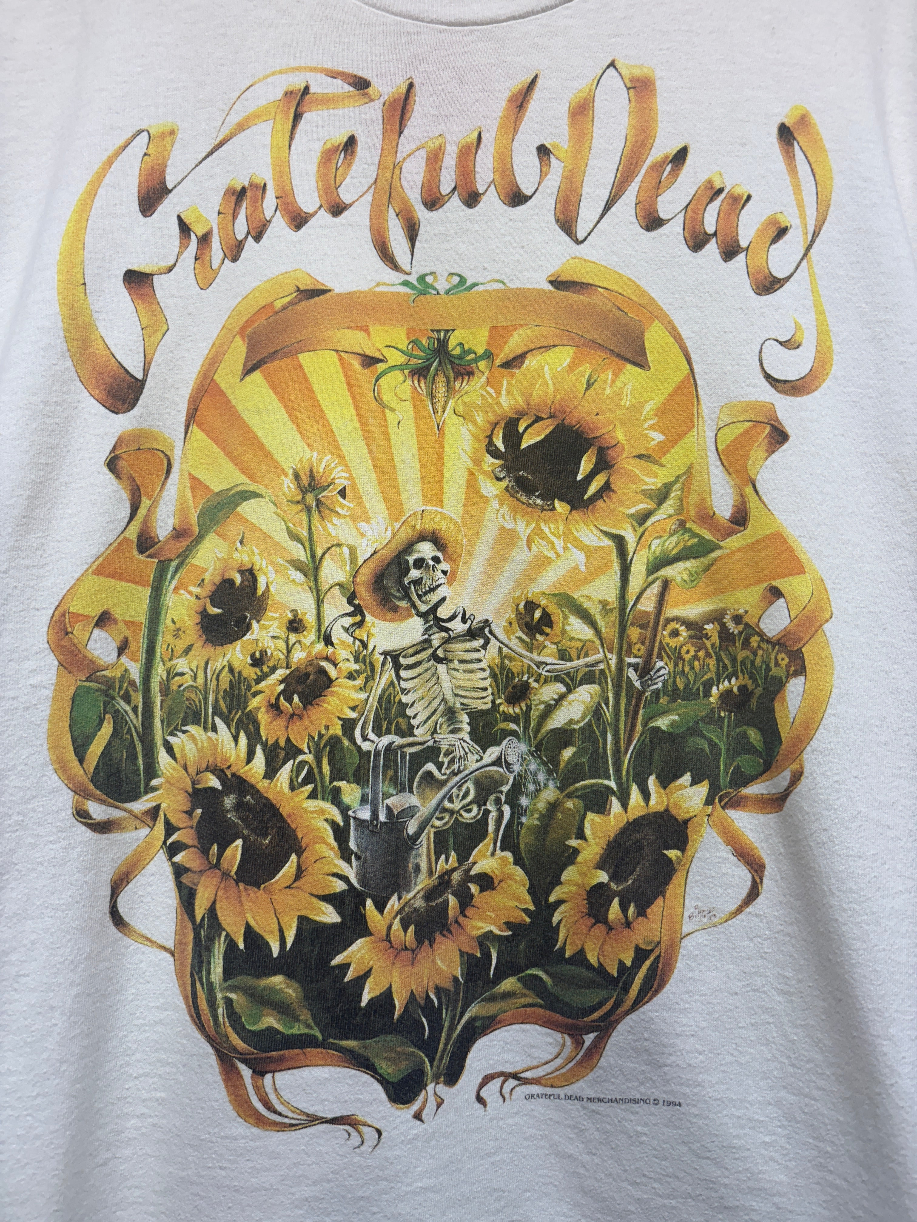 Vintage Grateful Dead 1994 Sunflower Skelton Summer Tour White T-Shirt: Large