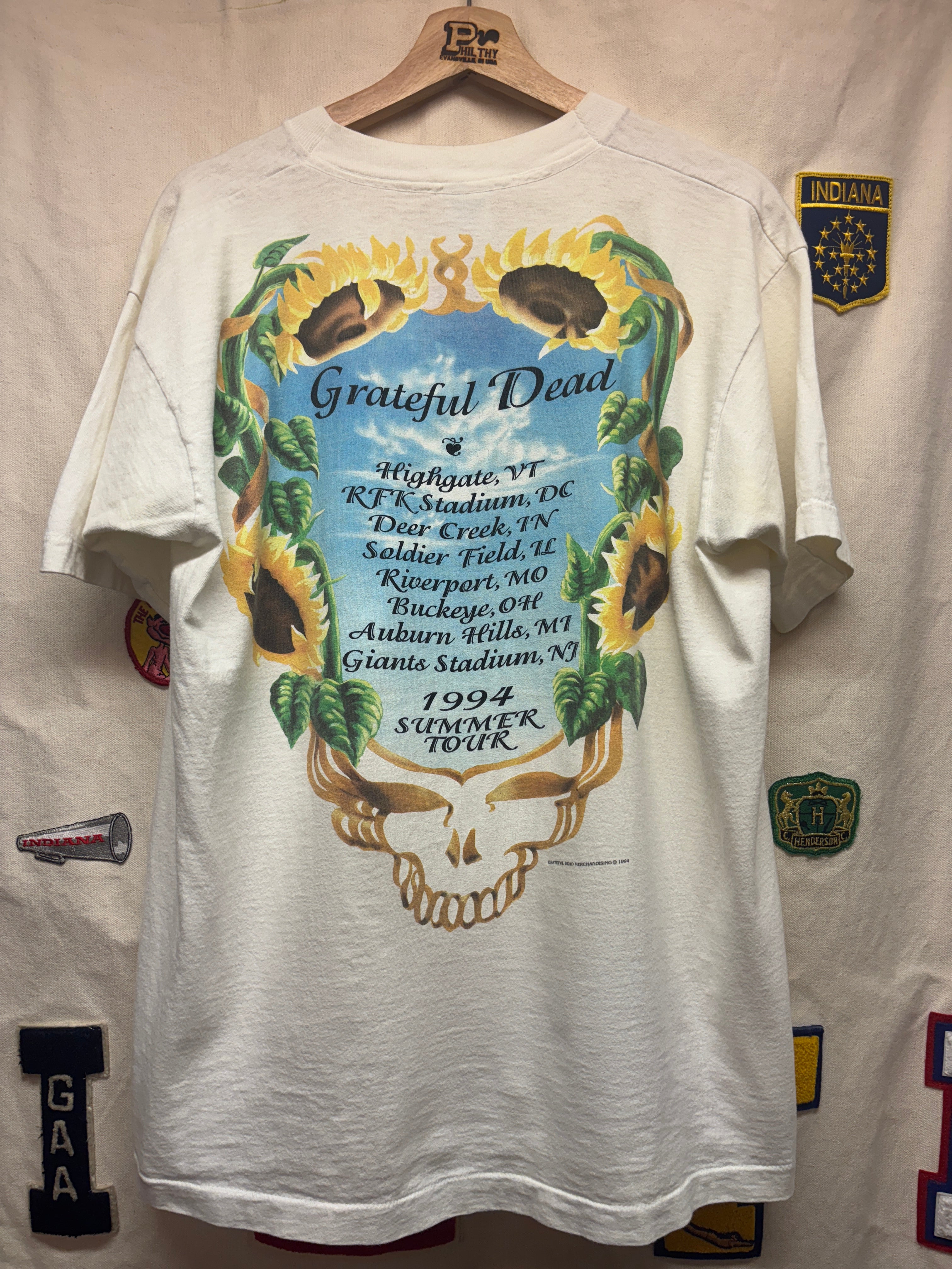 Vintage Grateful Dead 1994 Sunflower Skelton Summer Tour White T-Shirt: Large
