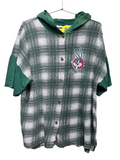 Vintage Looney Tunes 90's Plaid Hooded Button Up Baseball Jersey Shirt: Large