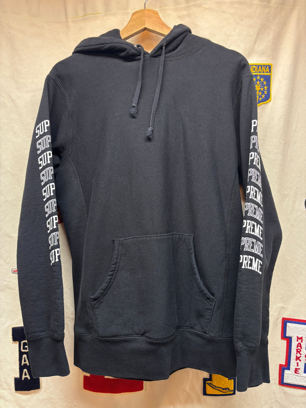 FW17 Supreme Arch Logo Sleeve Hoodie Sweatshirt: M