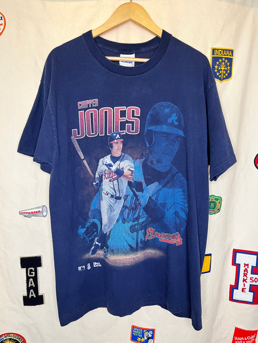 Vintage Chipper Jones Atlanta Braves MLB Pro Player Navy T-Shirt: Large