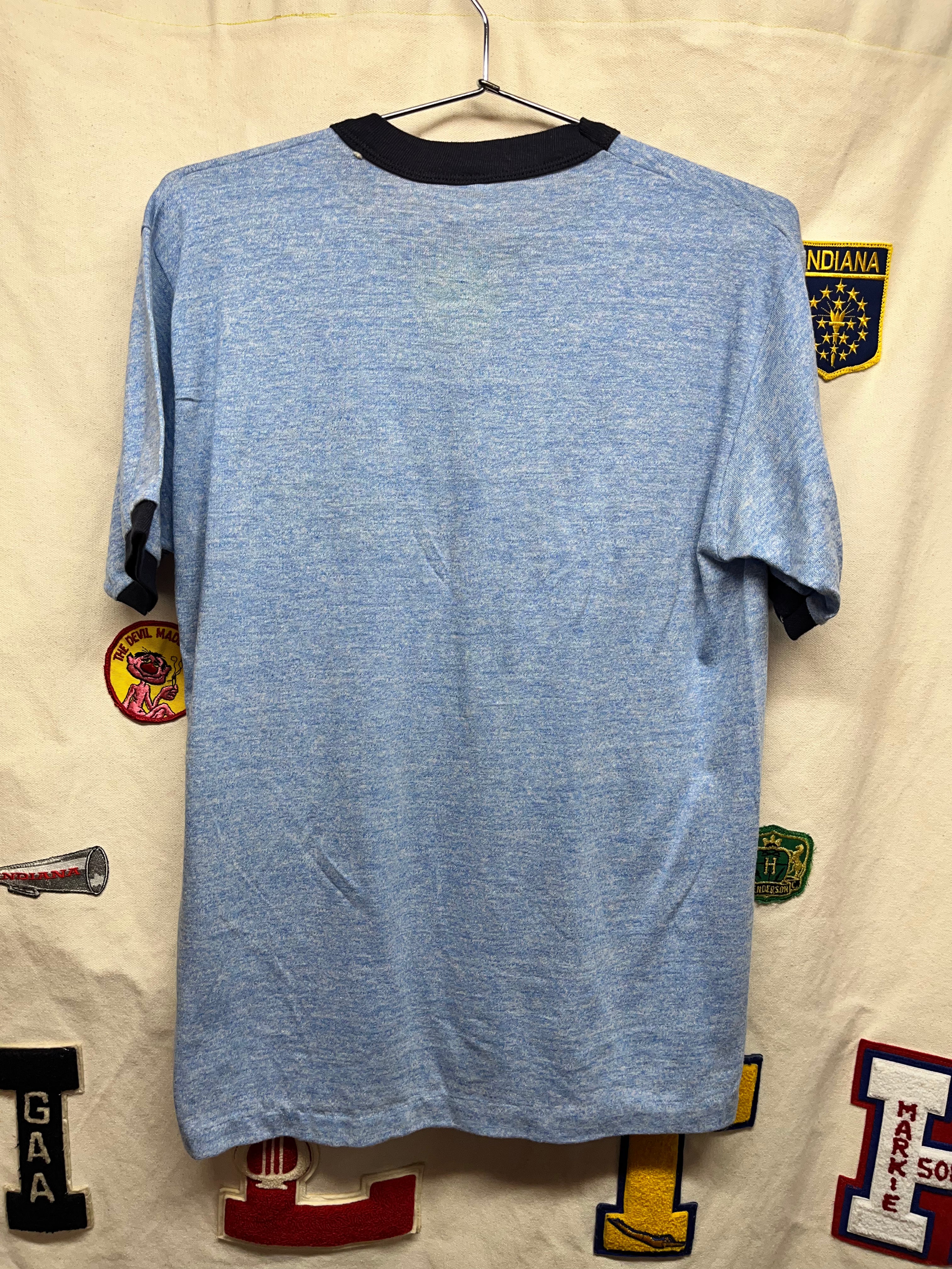 Vintage 80's Amish Rockome Gardens Arcola, Illinois Souvenir Blue Ringer T-Shirt: Large