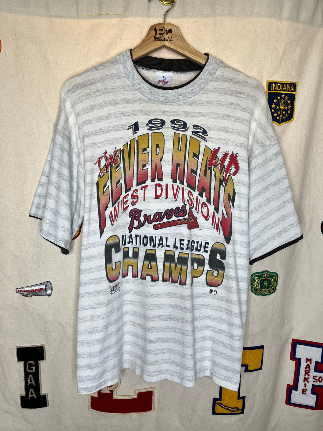 Vintage Atlanta Braves 1992 MLB Striped Champions T-Shirt: Large