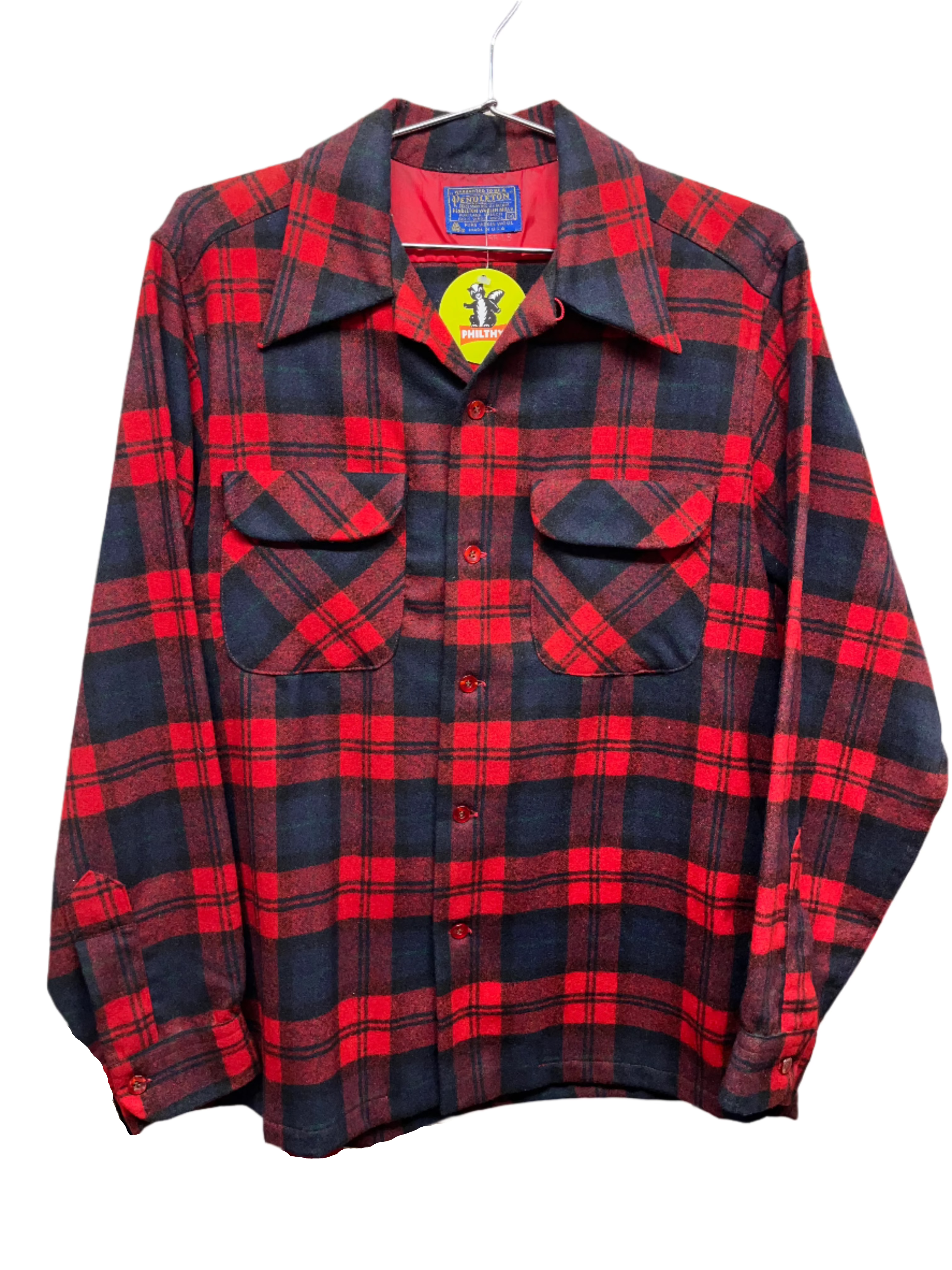 Vintage Pendelton Wool Red Plaid Loop Collar Shirt: Medium