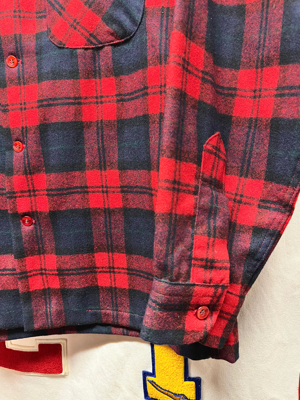Vintage Pendelton Wool Red Plaid Loop Collar Shirt: Medium