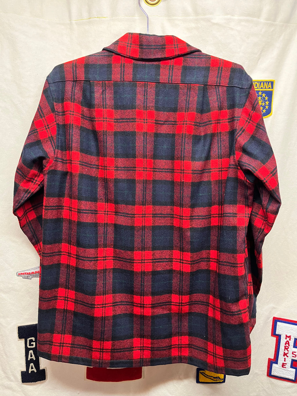 Vintage Pendelton Wool Red Plaid Loop Collar Shirt: Medium