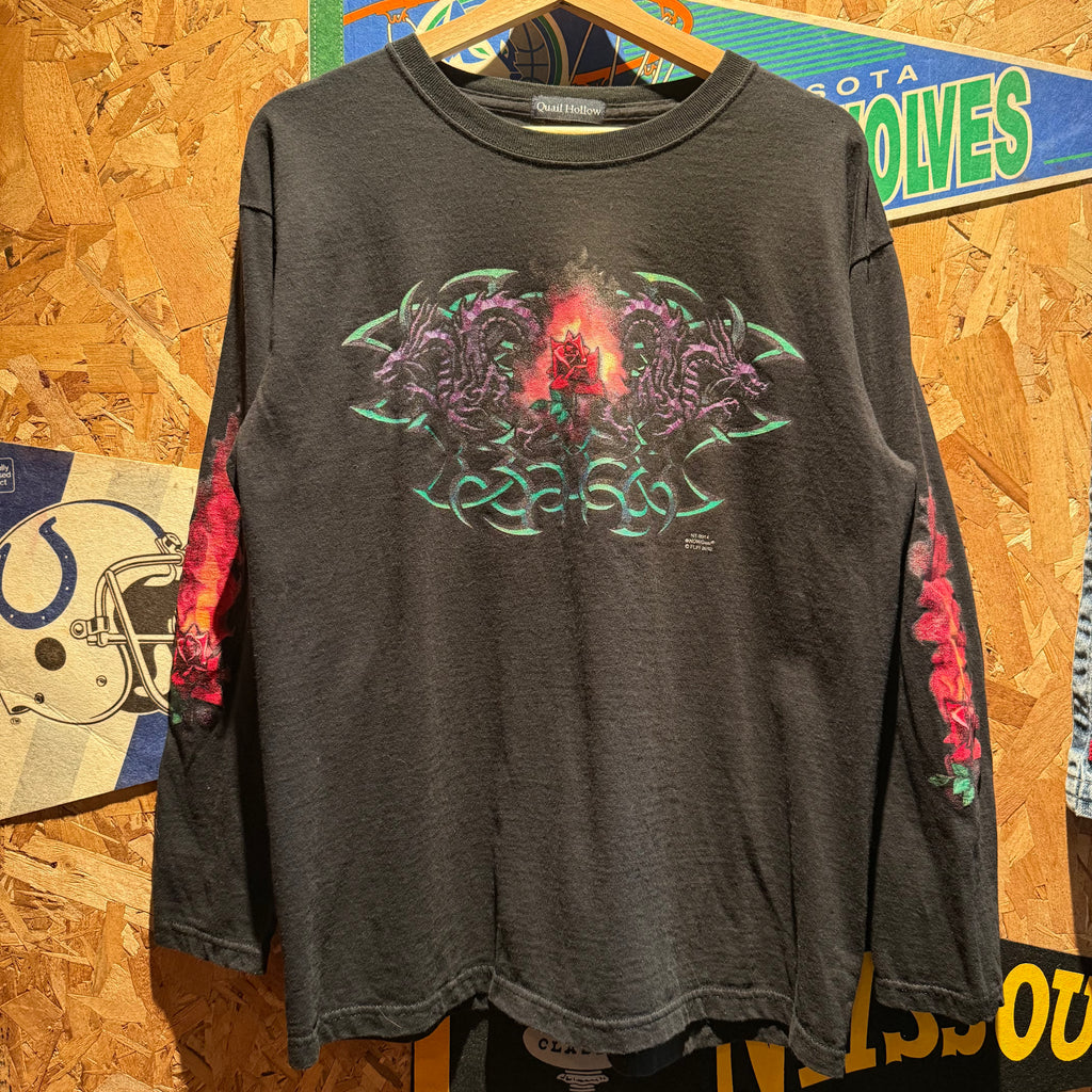 Vintage Y2K Quail Hollow Dragon Graphic Long Sleeve Shirt: Large
