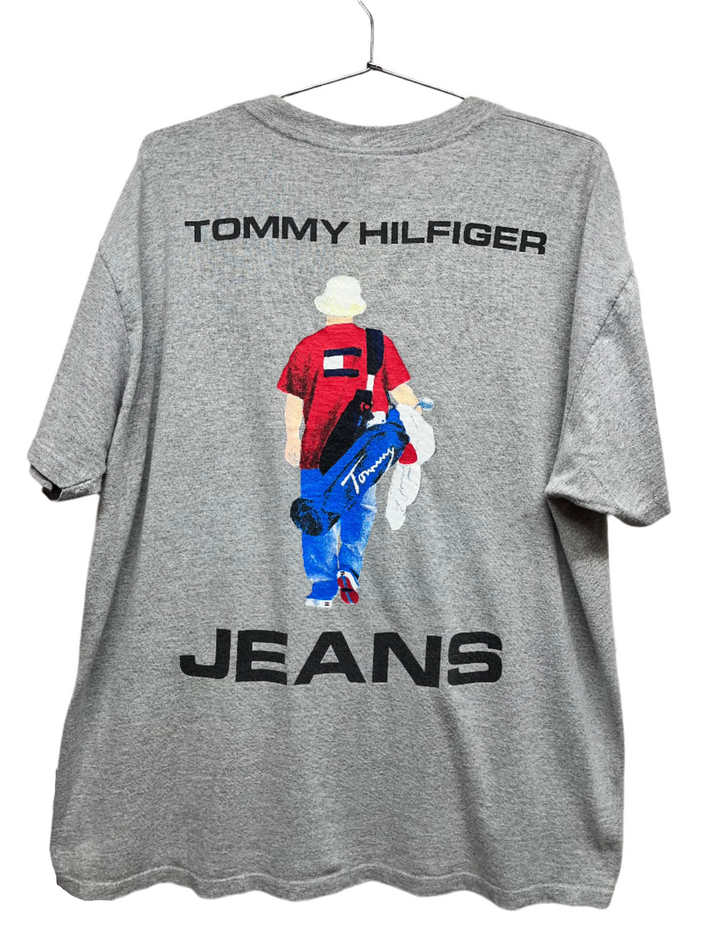 Vtg Tommy Hilfiger Jeans Golf Caddy Grey 90's T-Shirt Large