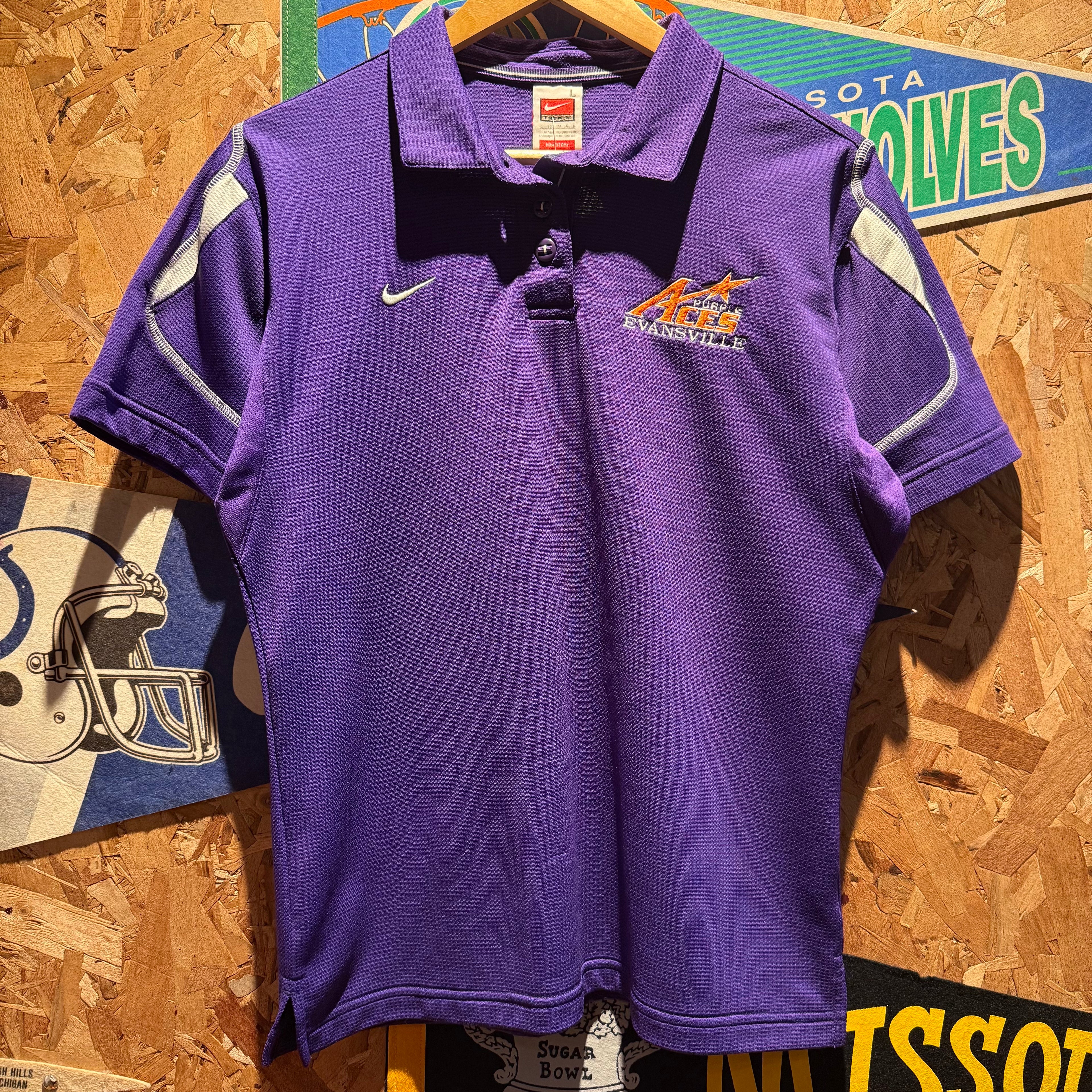 Vintage Nike University of Evansville Purple Aces Polo Shirt: Youth L
