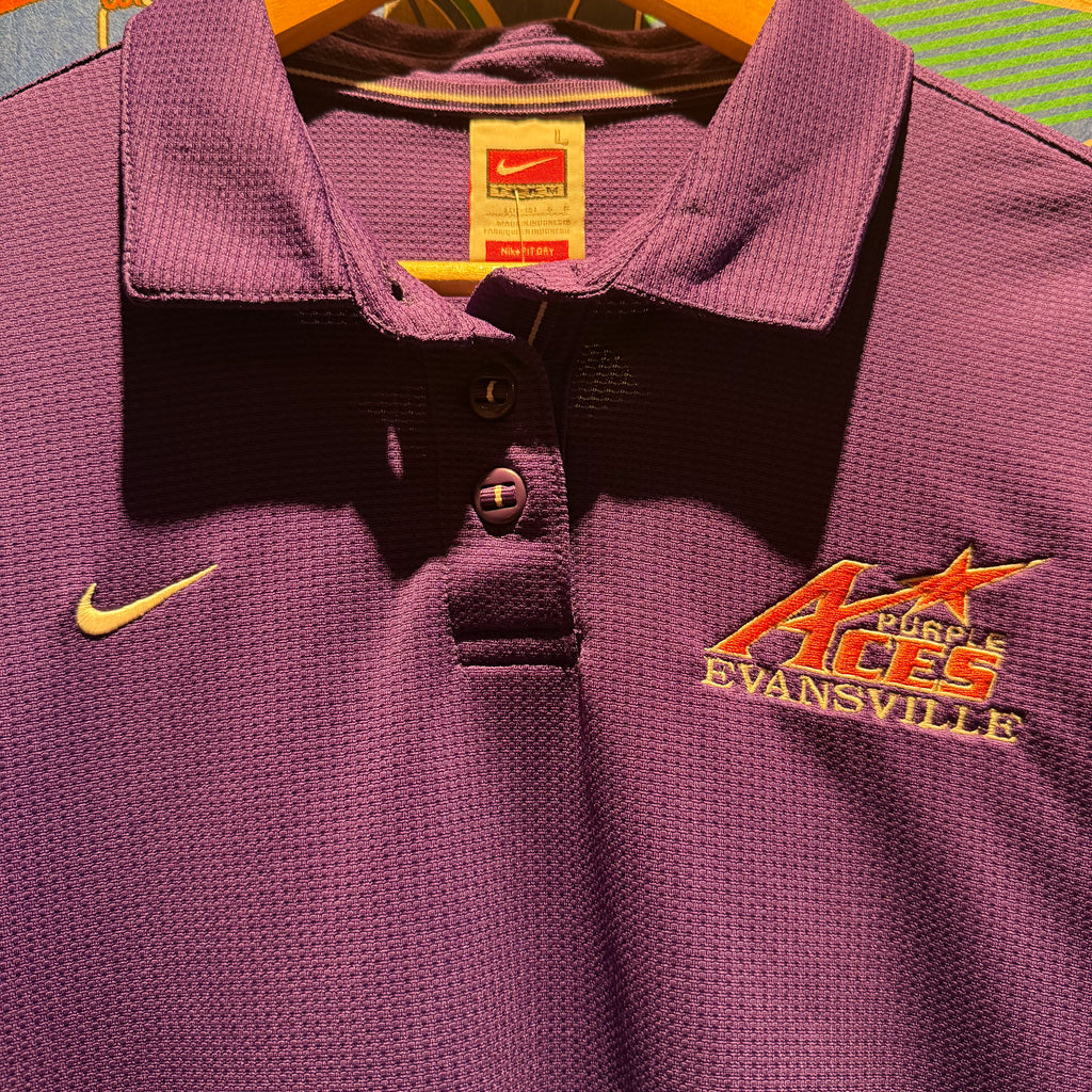 Vintage Nike University of Evansville Purple Aces Polo Shirt: Youth L