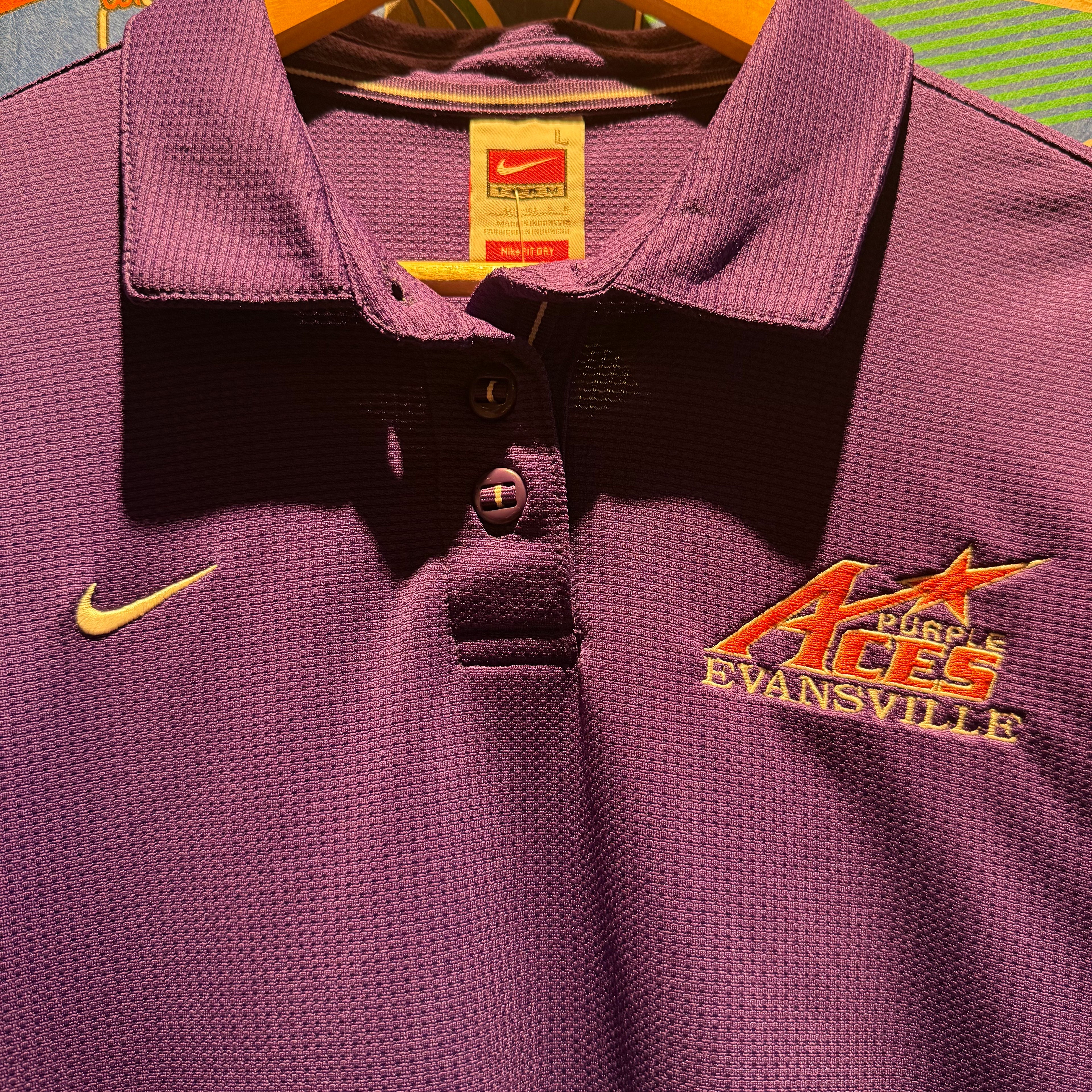 Vintage Nike University of Evansville Purple Aces Polo Shirt: Youth L