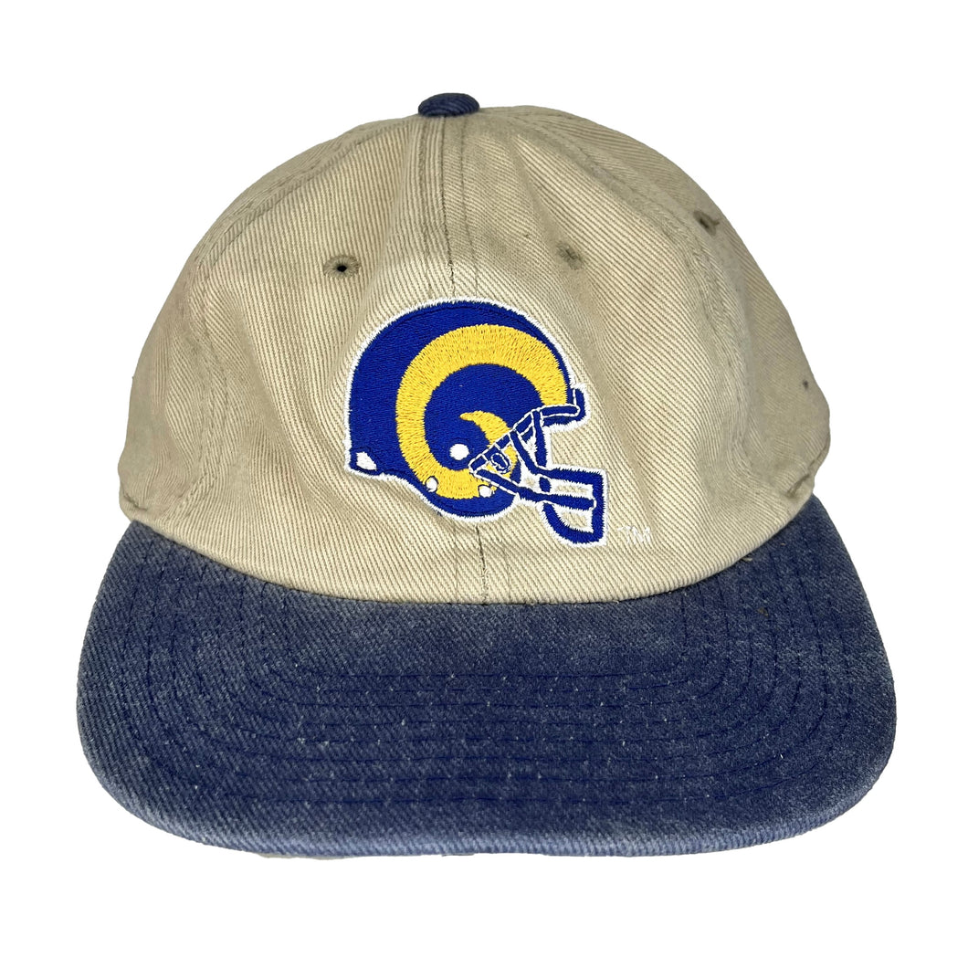 Vtg Los Angeles LA Rams Embroidered Helmet NFL Tan Dad Strapback Hat