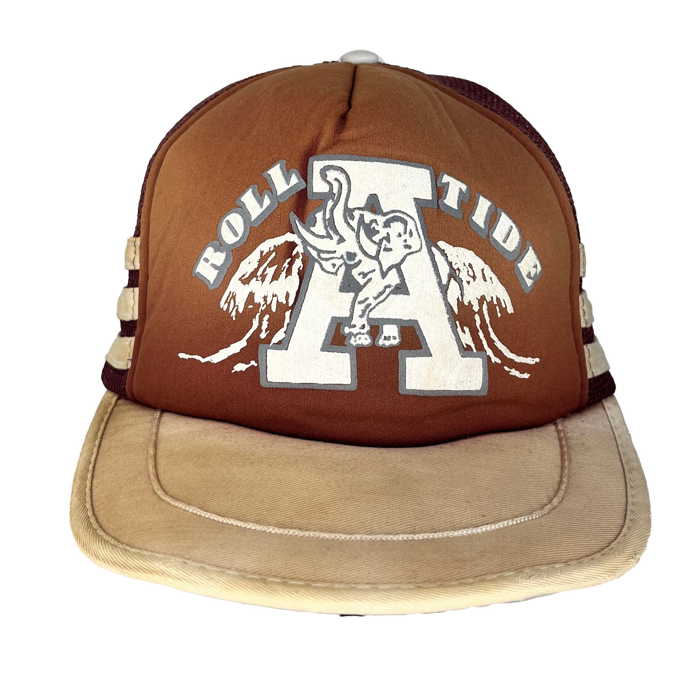 Vtg University of Alabama Roll Tide Crimson Elephant 80's 3 Stripe Trucker Snapback Hat