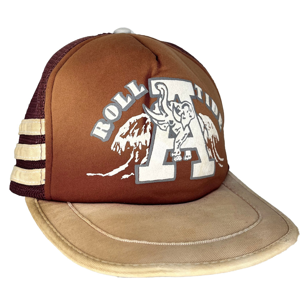 Vtg University of Alabama Roll Tide Crimson Elephant 80's 3 Stripe Trucker Snapback Hat