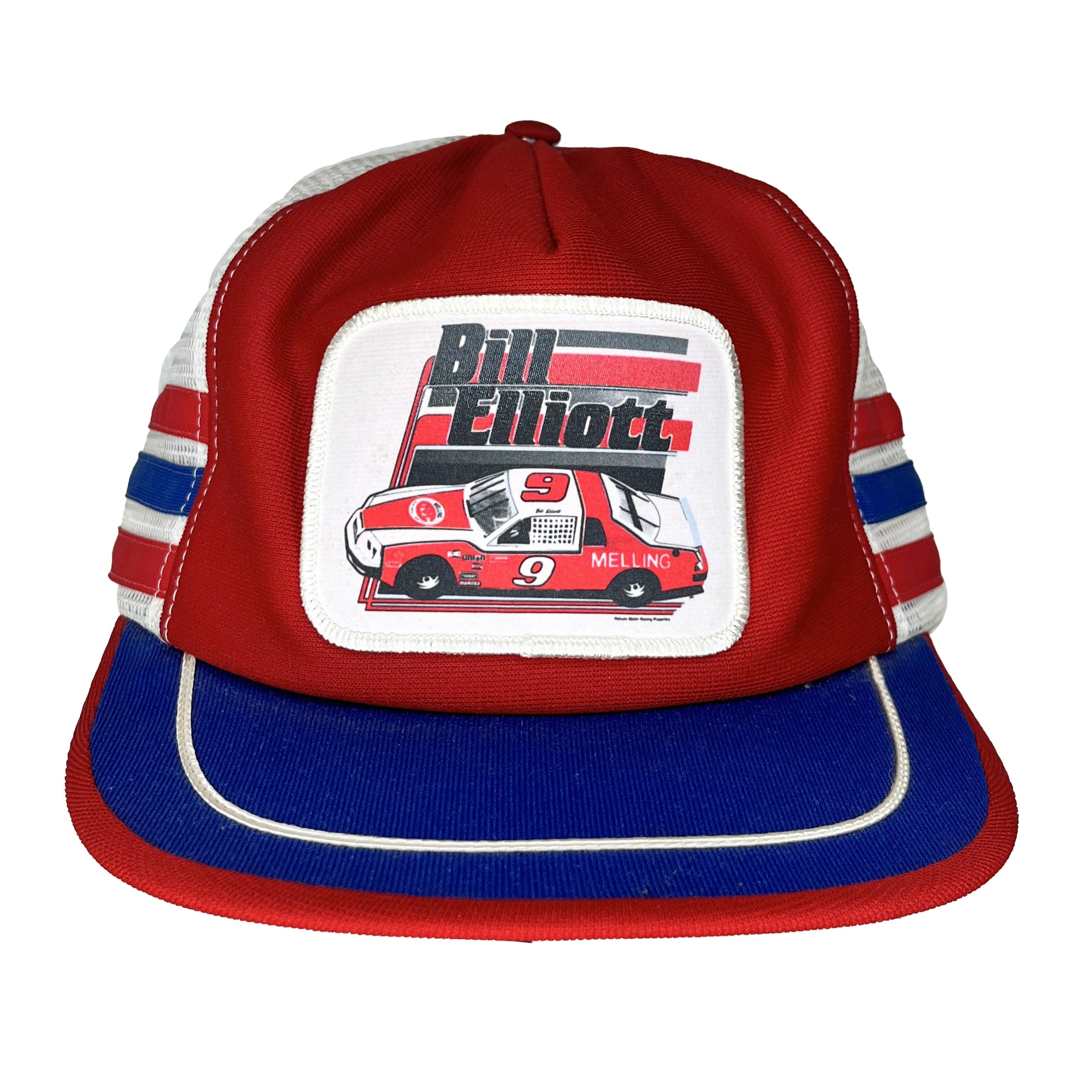 Vtg Bill Elliott Nascar Melling Oil 9 80's 3-Stripe Patch Snapback Trucker Hat