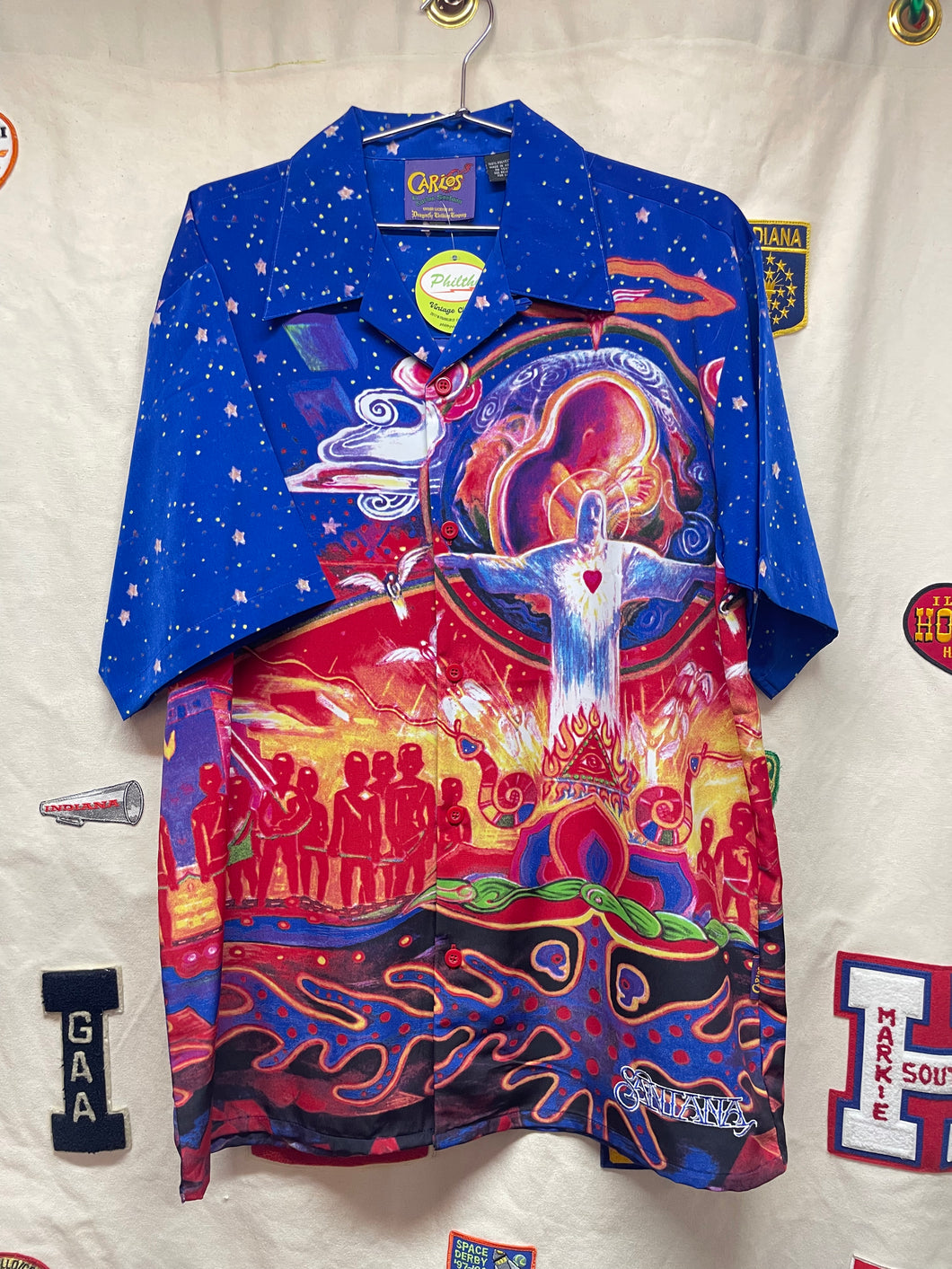 Vintage Carlos Santana Dragonfly Abstract Galaxy Button Up Shirt: Large