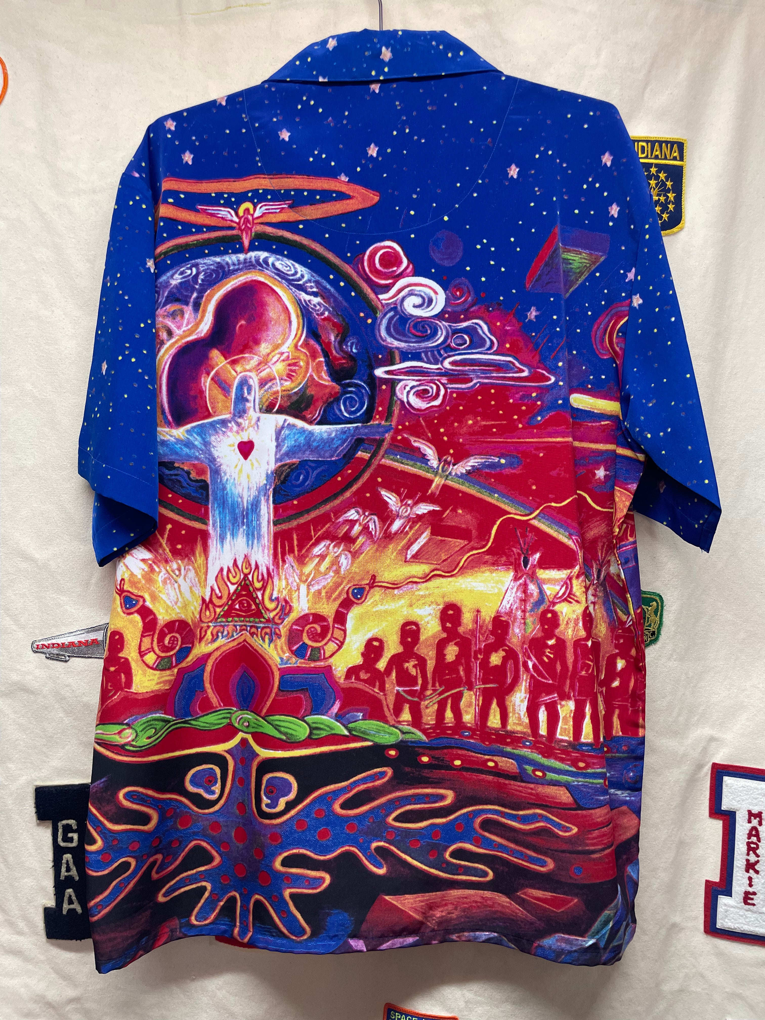 Vintage Carlos Santana Dragonfly Abstract Galaxy Button Up Shirt: Large