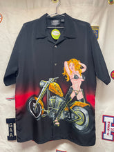 Load image into Gallery viewer, Vintage Dragonfly &quot;Biker Babe&quot; Black Button Up Shirt: Large
