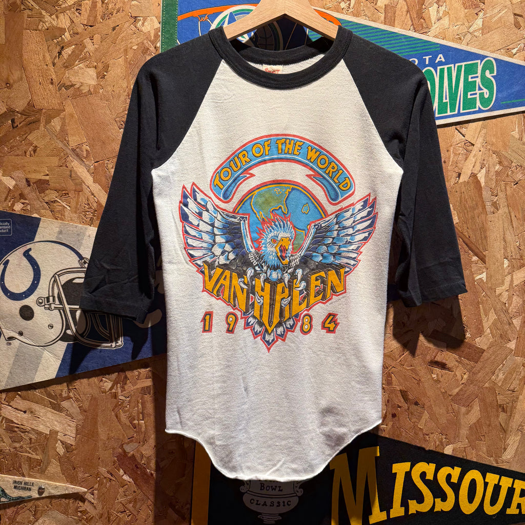 Vintage 1984 Van Halen Tour of the World Raglan Concert T-Shirt: Small