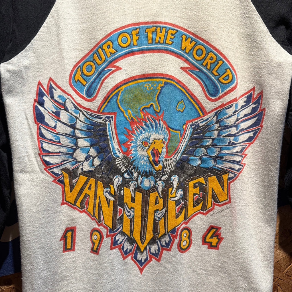 Vintage 1984 Van Halen Tour of the World Raglan Concert T-Shirt: Small