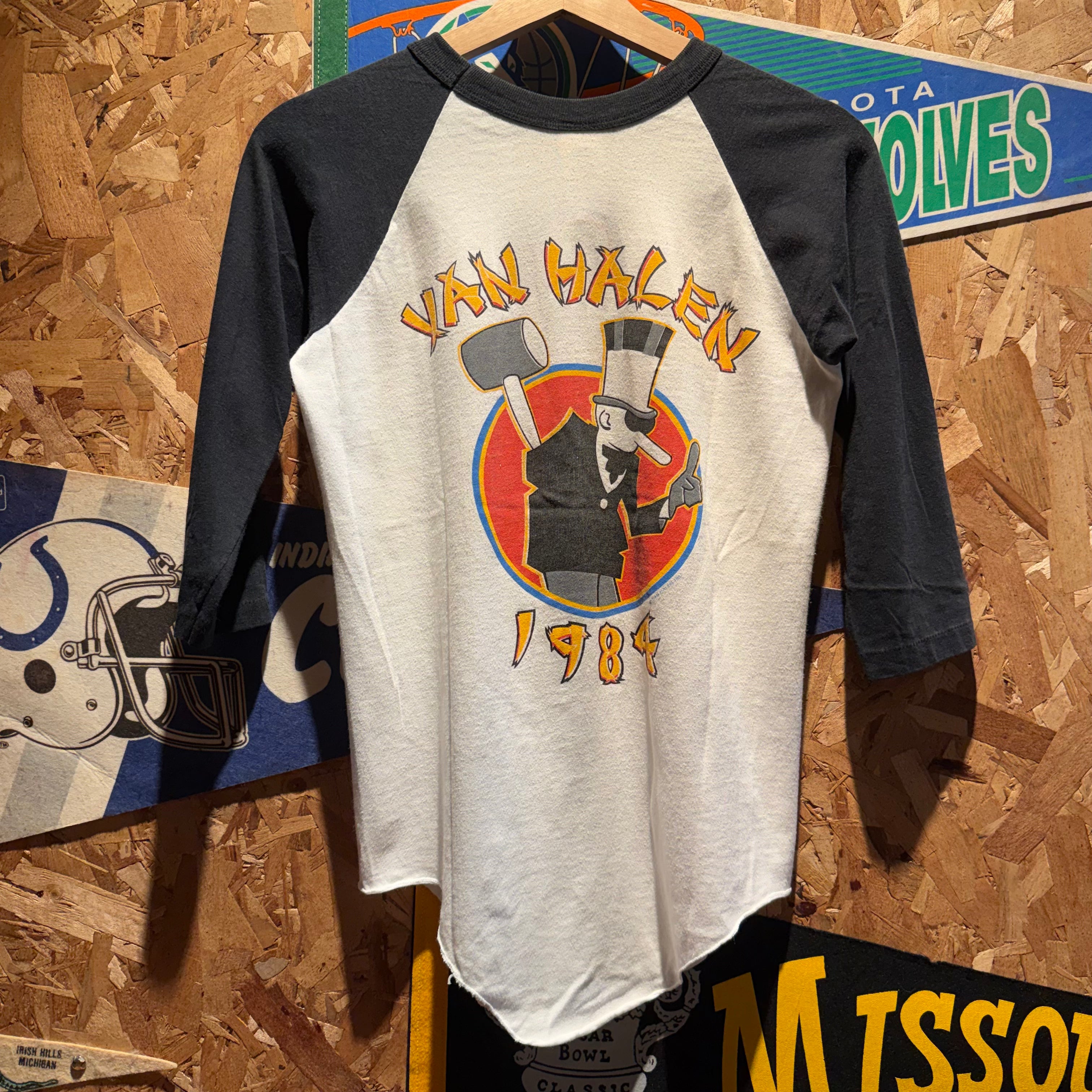 Vintage 1984 Van Halen Tour of the World Raglan Concert T-Shirt: Small