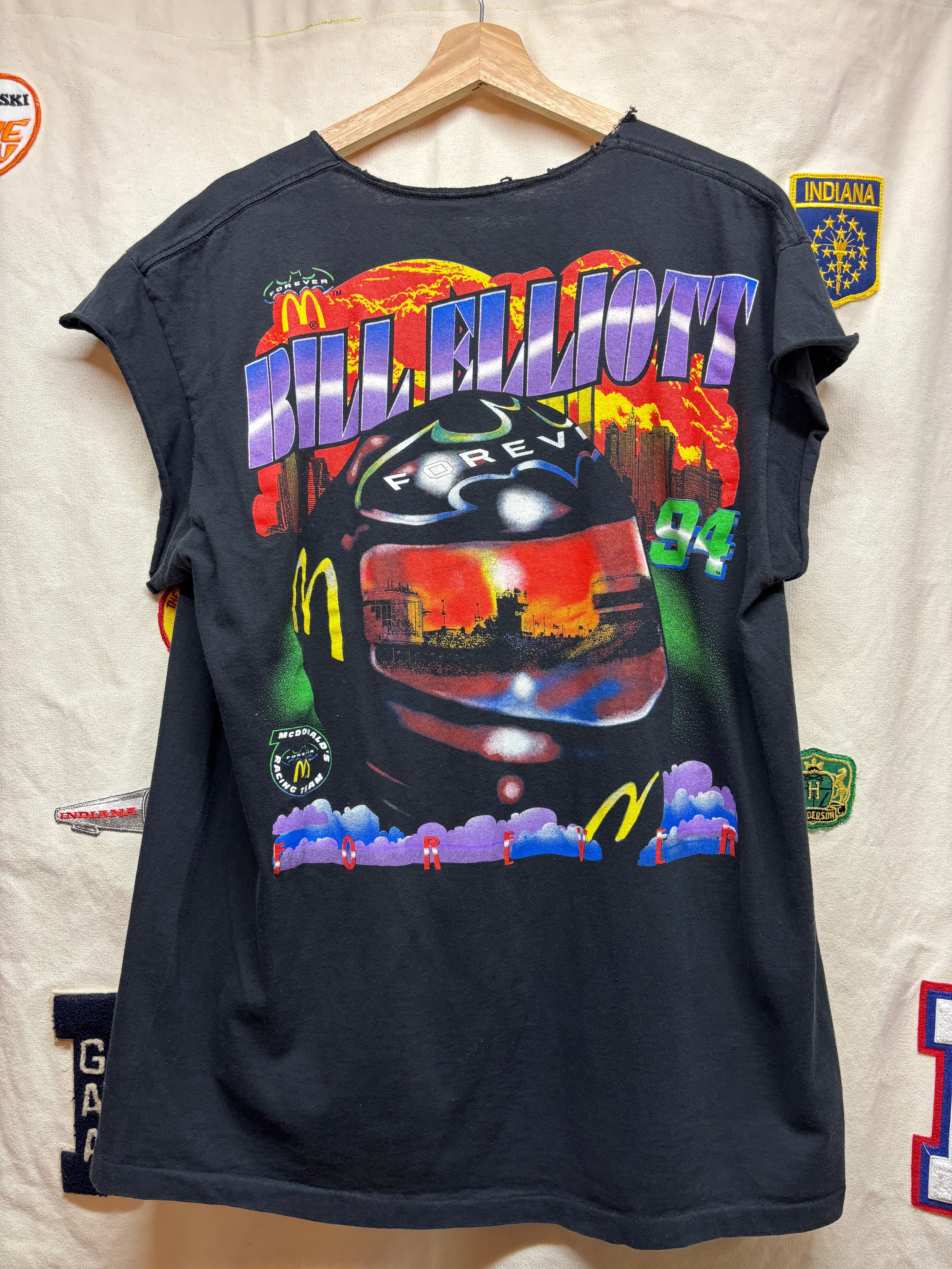 Vtg Bill Elliott NASCAR Batman Forever McDonalds Movie Cut Off Black T-Shirt: XL