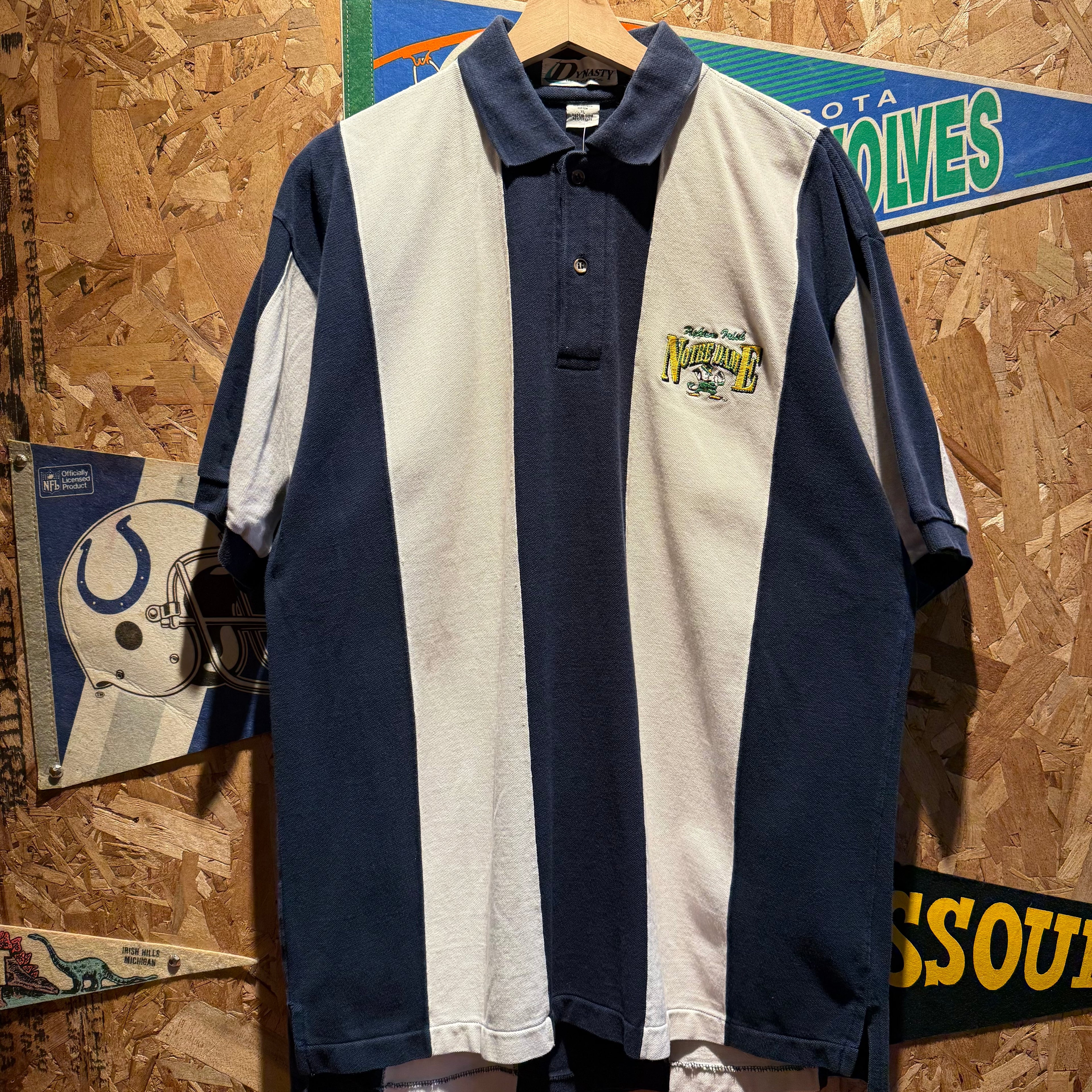 Vintage Notre Dame Fighting Irish Striped Polo Shirt: XL
