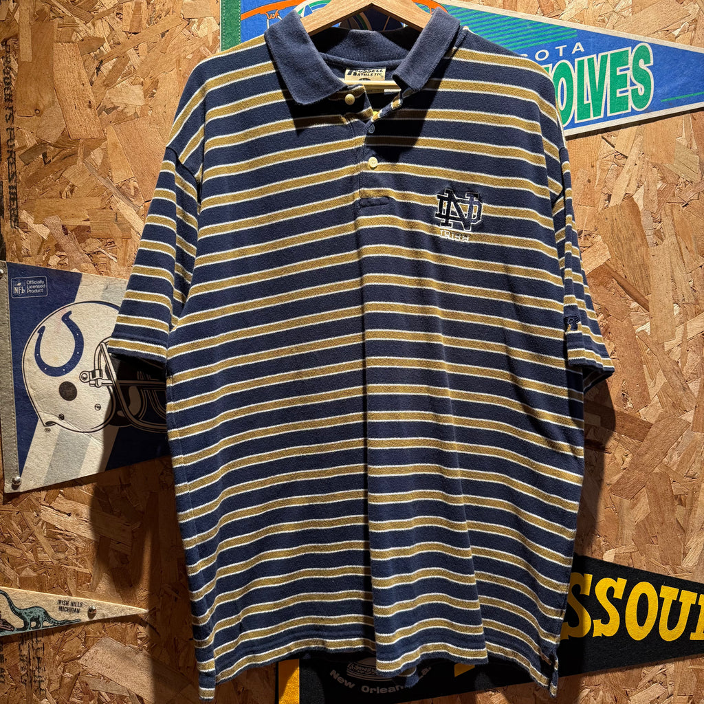 Vintage Striped Notre Dame University Polo: XL