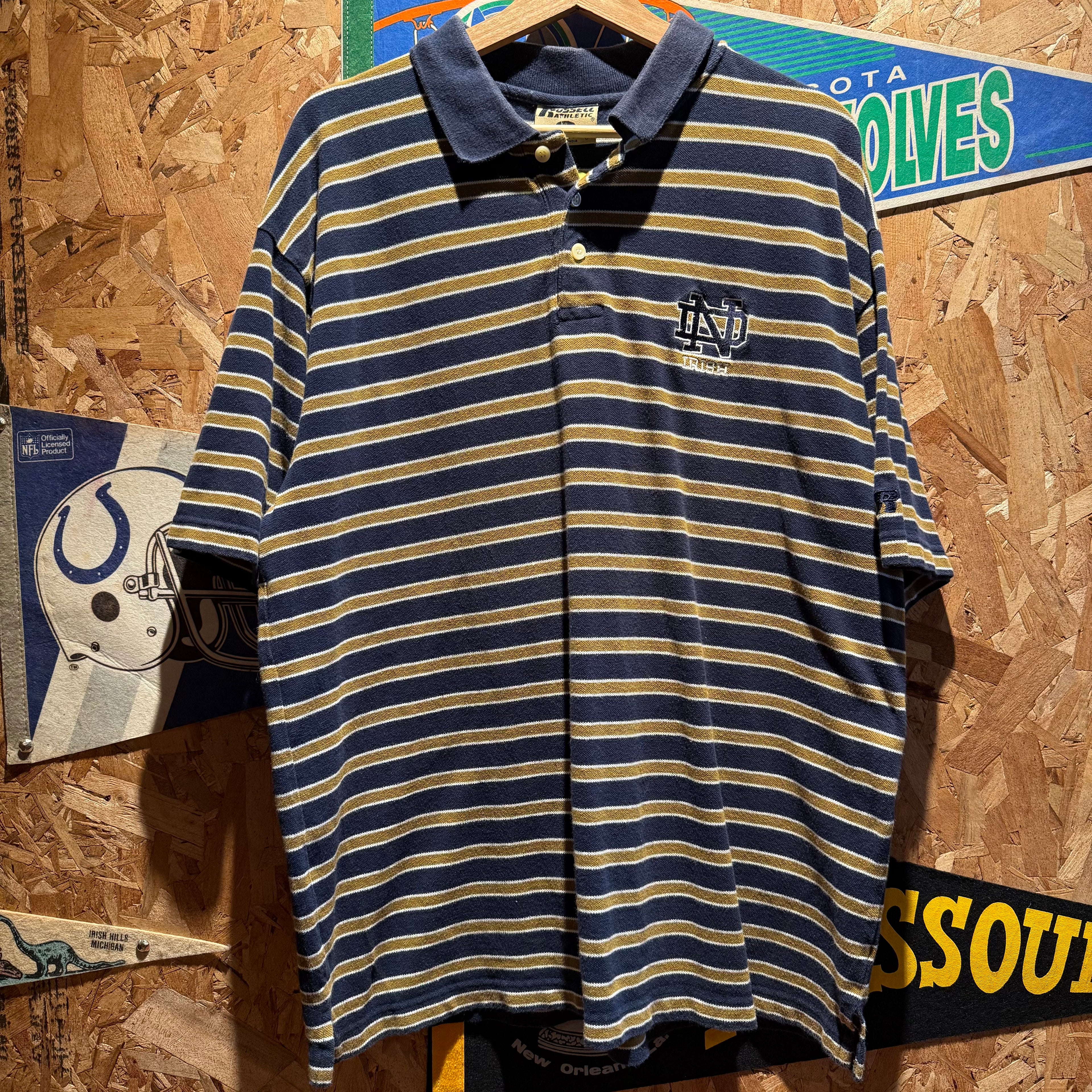 Vintage Striped Notre Dame University Polo: XL