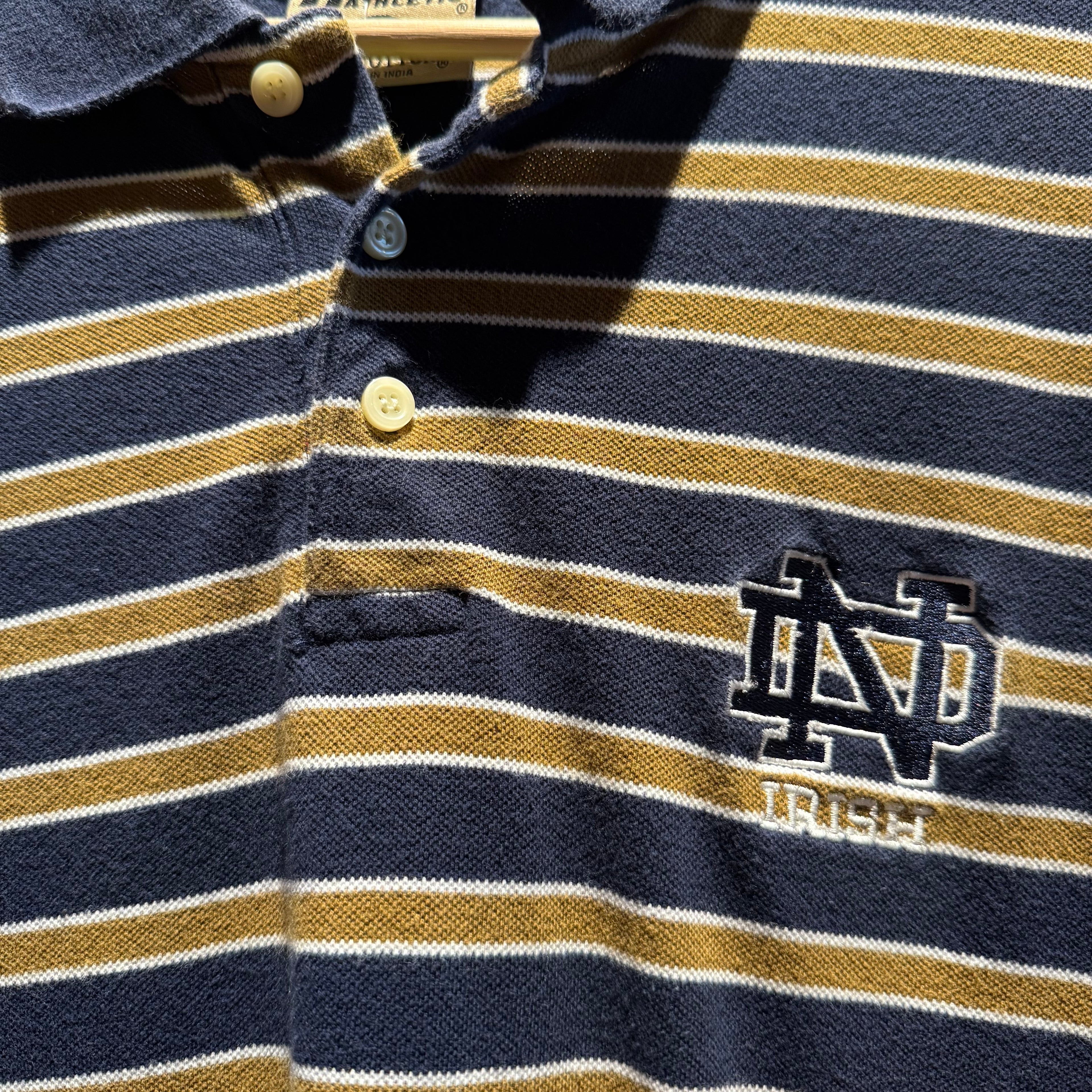 Vintage Striped Notre Dame University Polo: XL