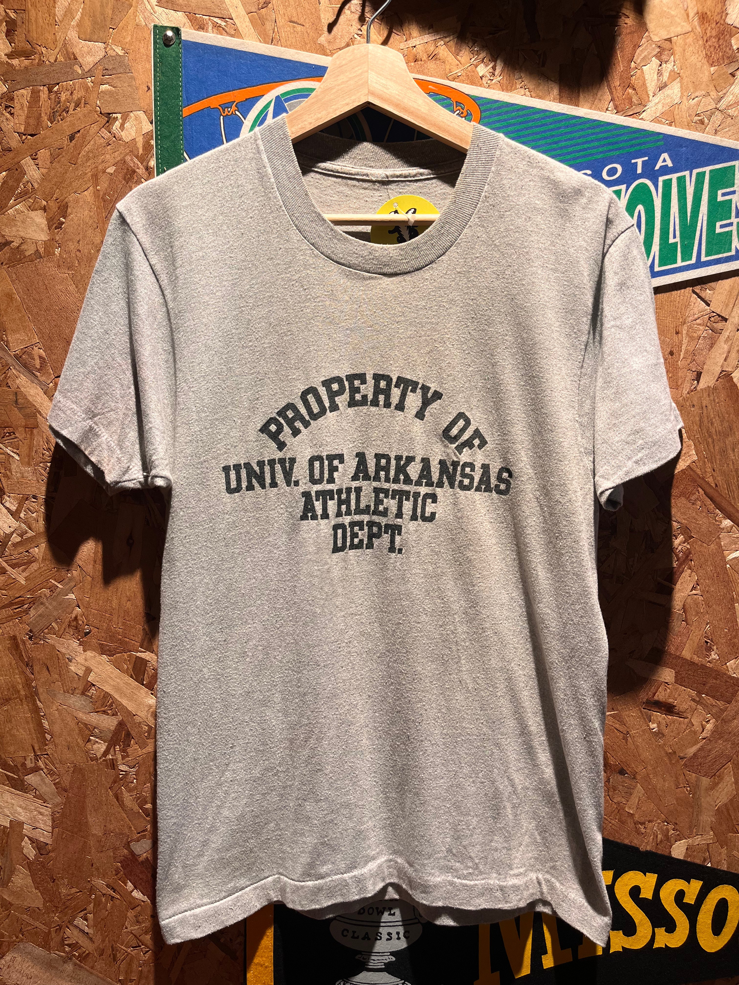 Vintage Property of Univ. of Arkansas Athletic Dept. 80's Grey T-Shirt: Medium