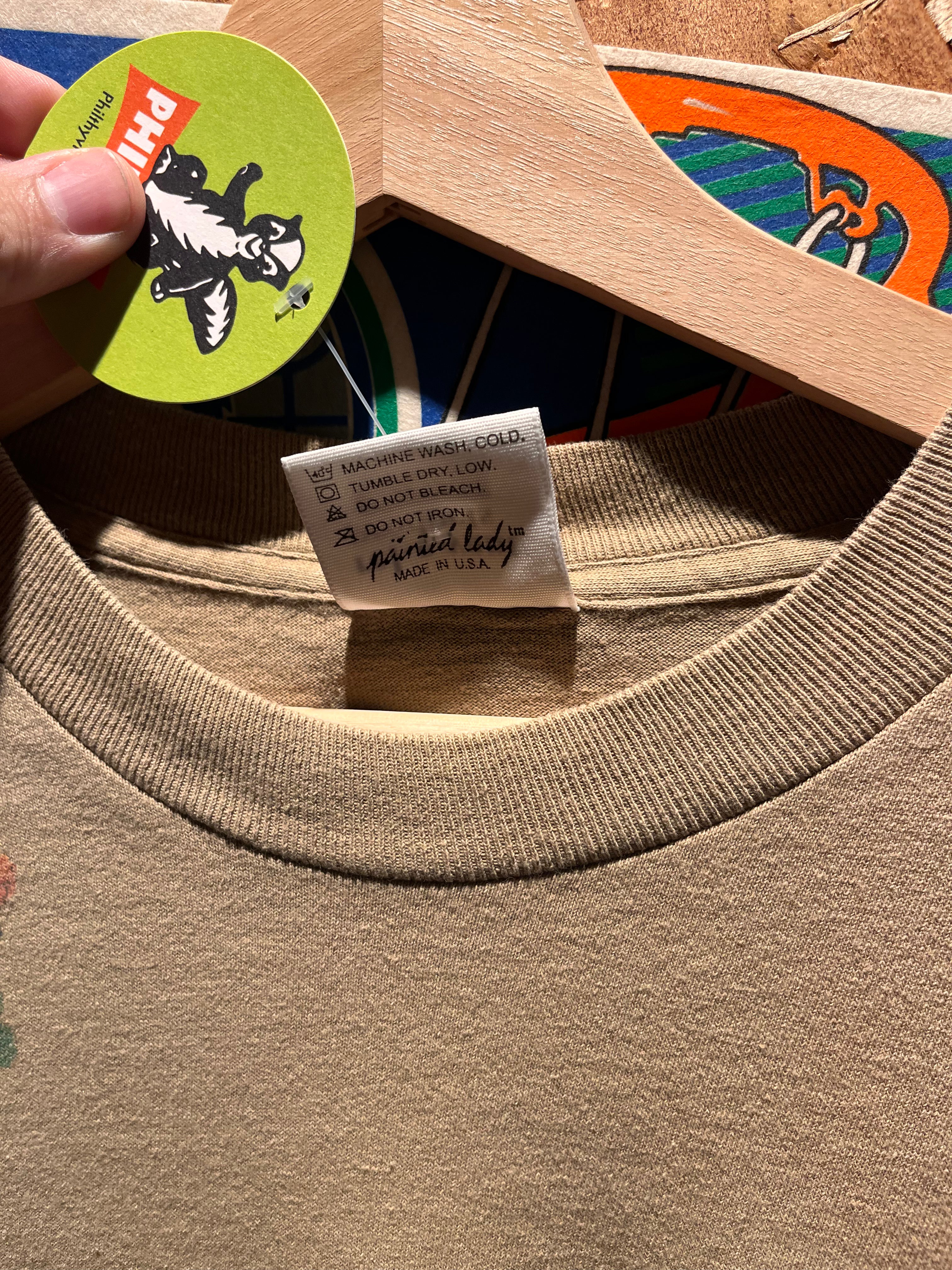 Vintage Cat Home All Over Print Rel E Vant Tan T-Shirt: Medium