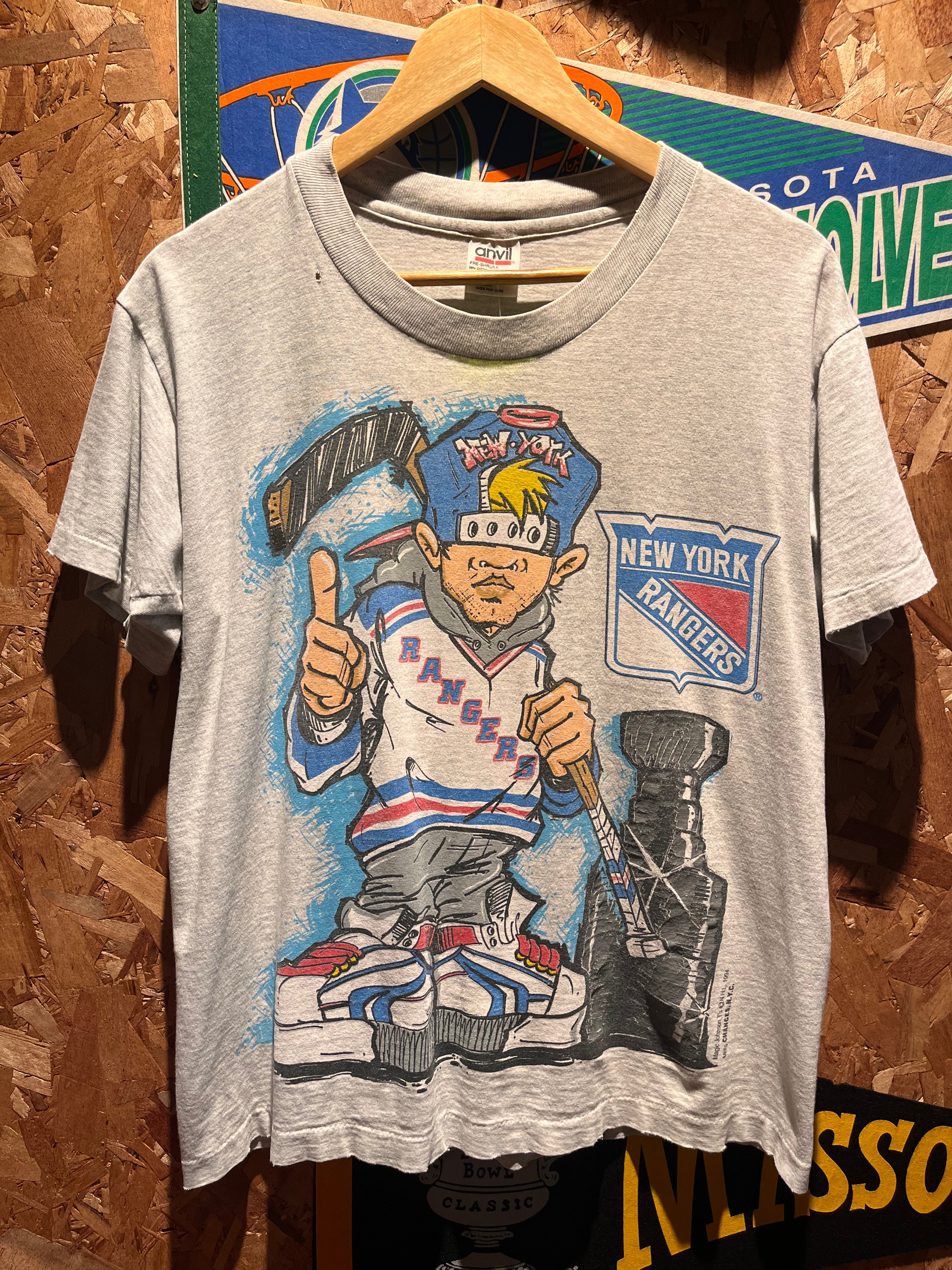 Vintage New York Rangers NHL 1994 Stanley Cup Champions Grey Graffiti T-Shirt: Medium