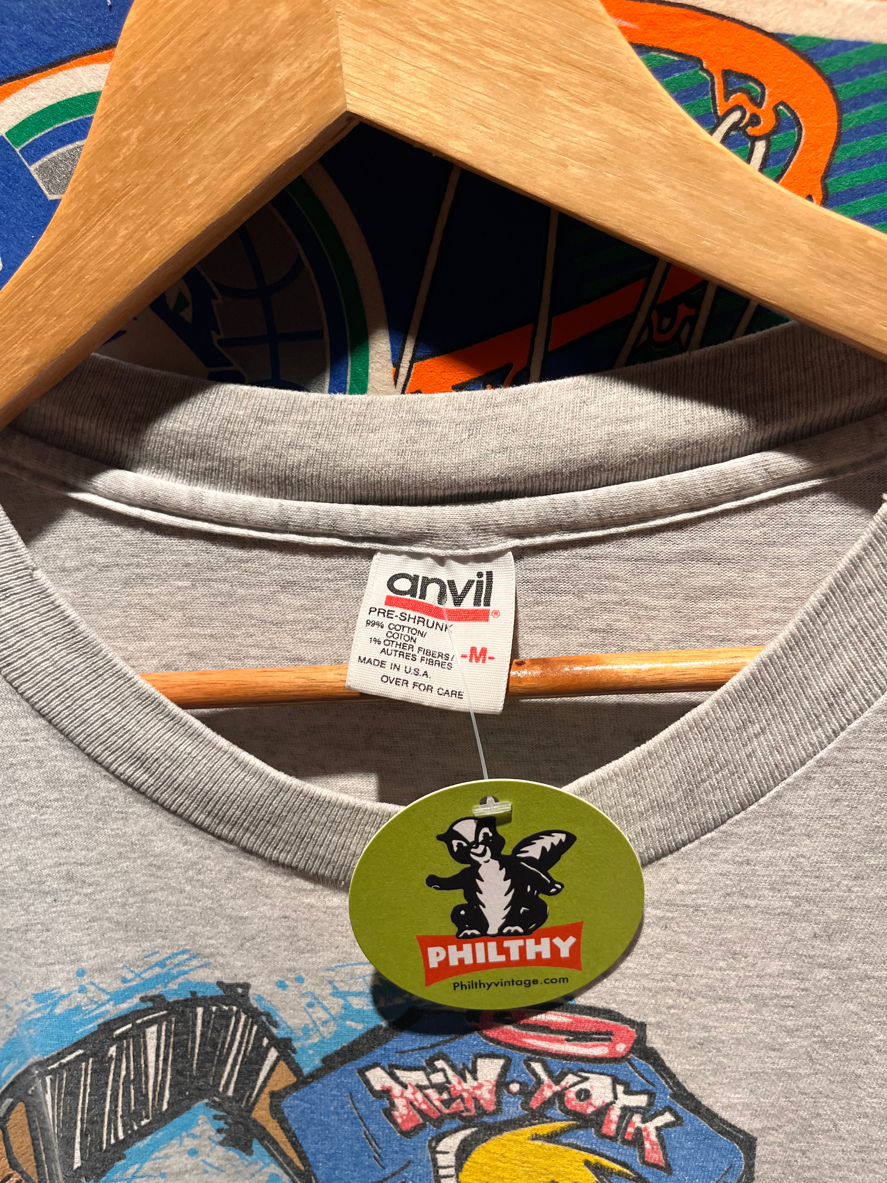 Vintage New York Rangers NHL 1994 Stanley Cup Champions Grey Graffiti T-Shirt: Medium