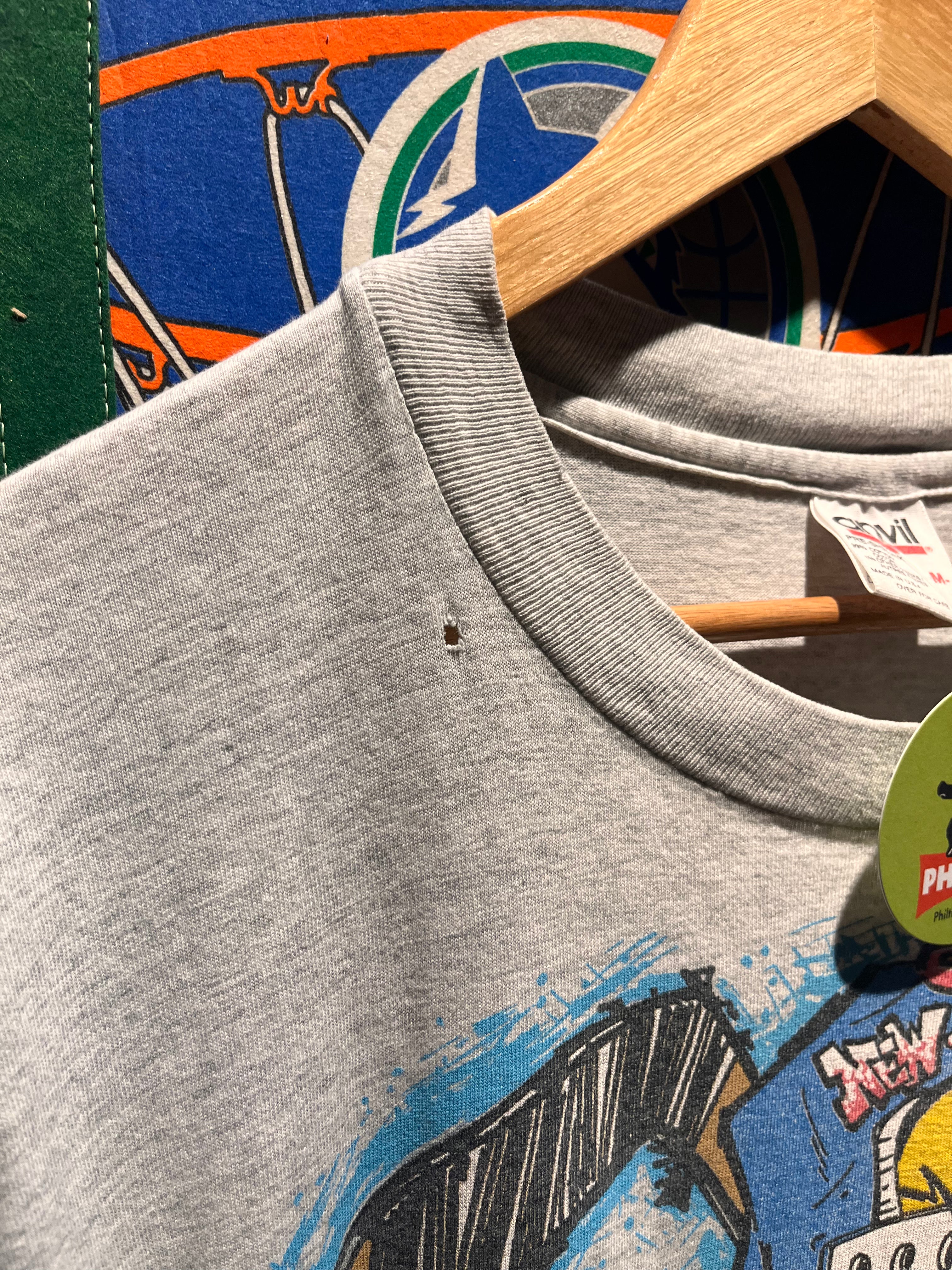 Vintage New York Rangers NHL 1994 Stanley Cup Champions Grey Graffiti T-Shirt: Medium