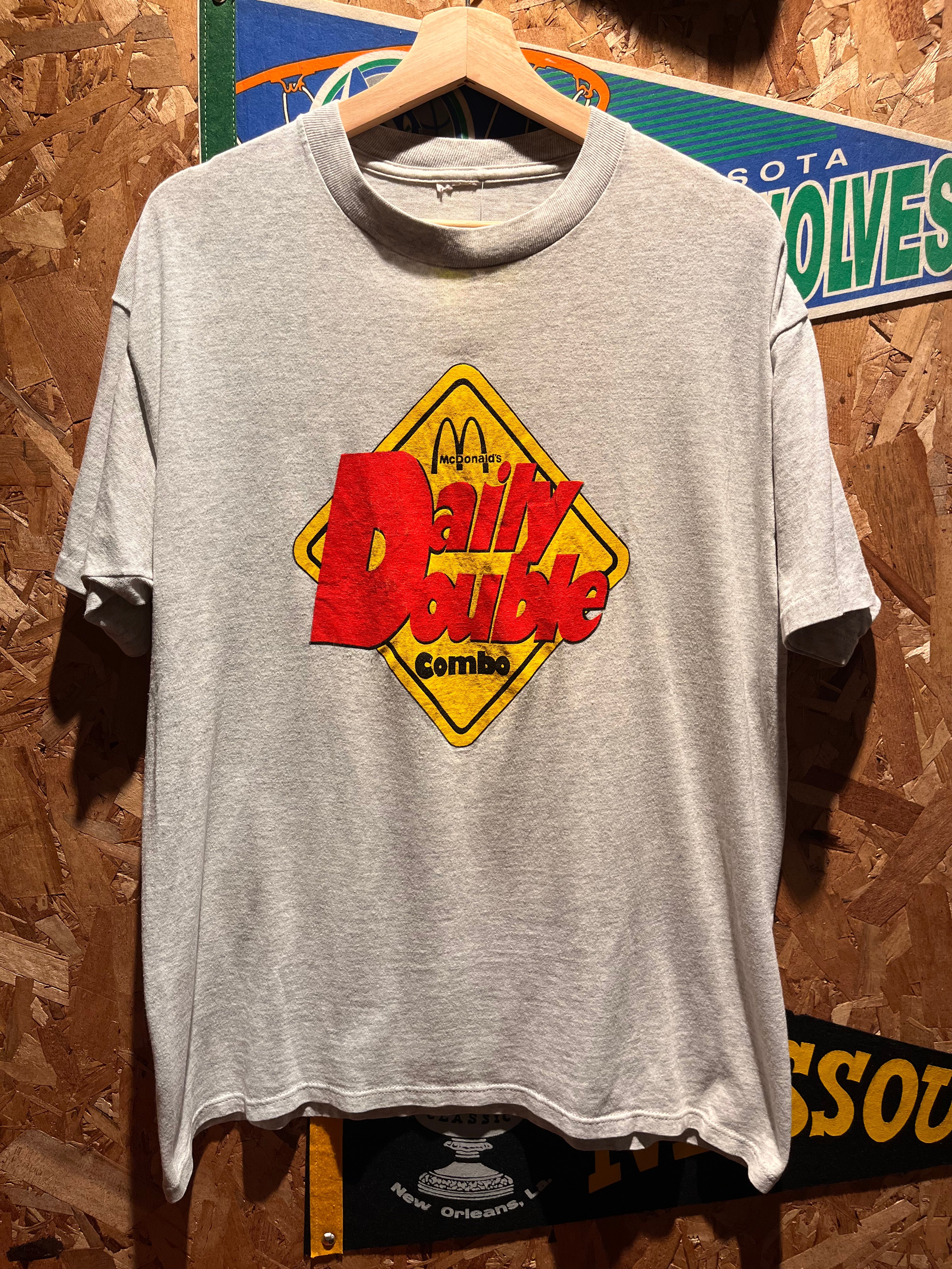 Vintage Mcdonalds Restaurant Daily Double Combo Grey T-Shirt: Large