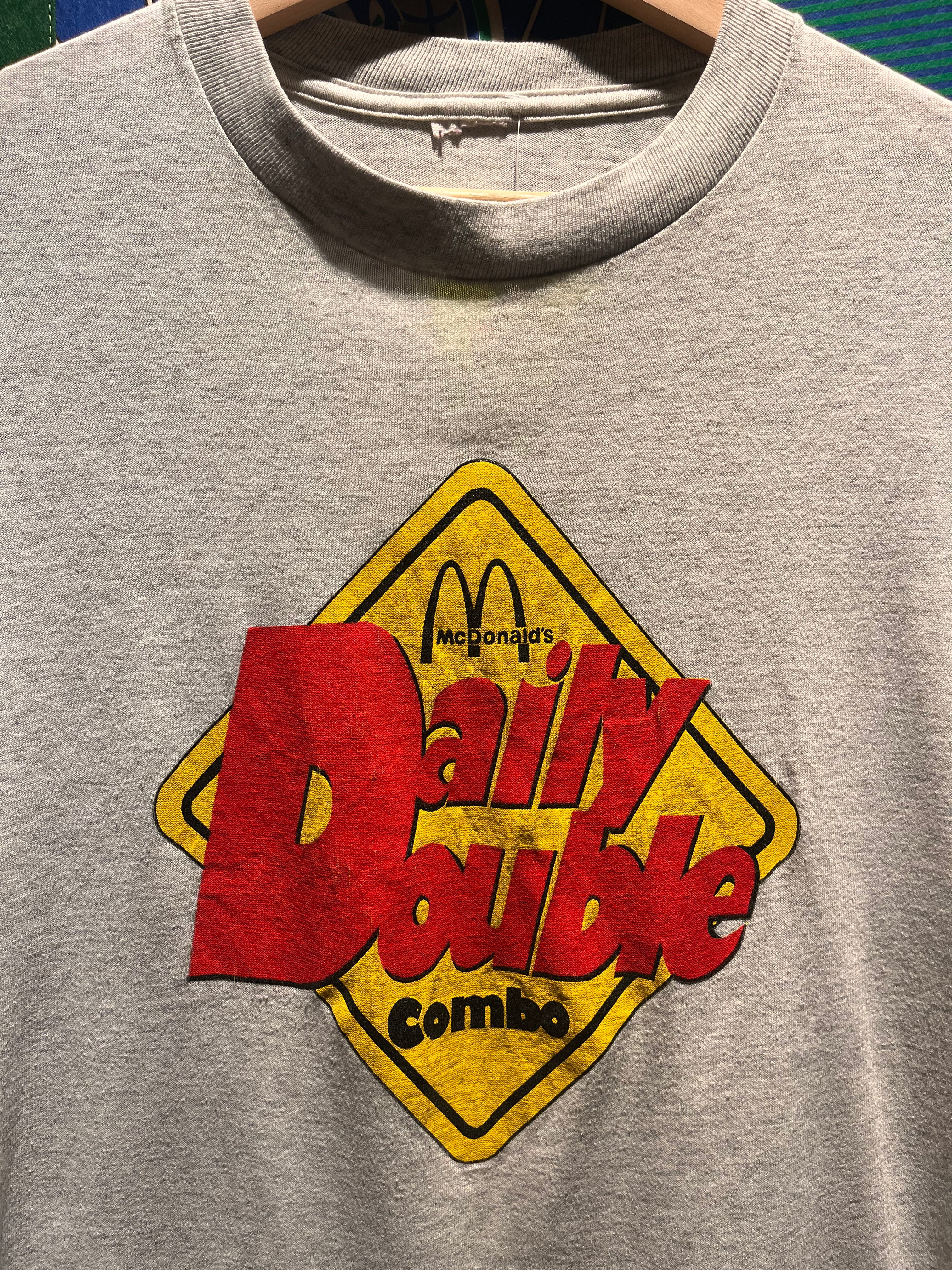 Vintage Mcdonalds Restaurant Daily Double Combo Grey T-Shirt: Large