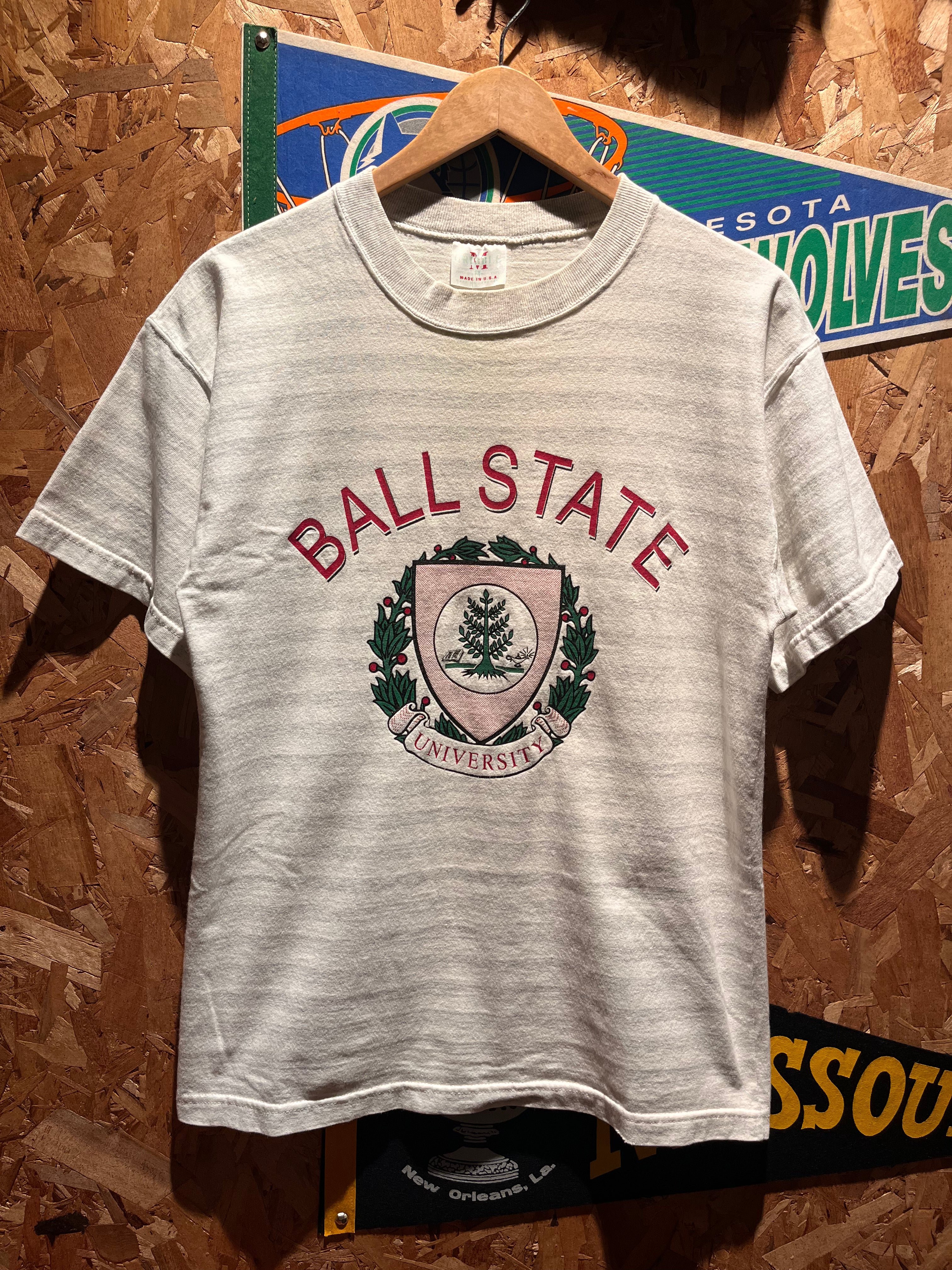 Vintage Ball State University Indiana Grey 90's Gribble Striped T-Shirt: Medium